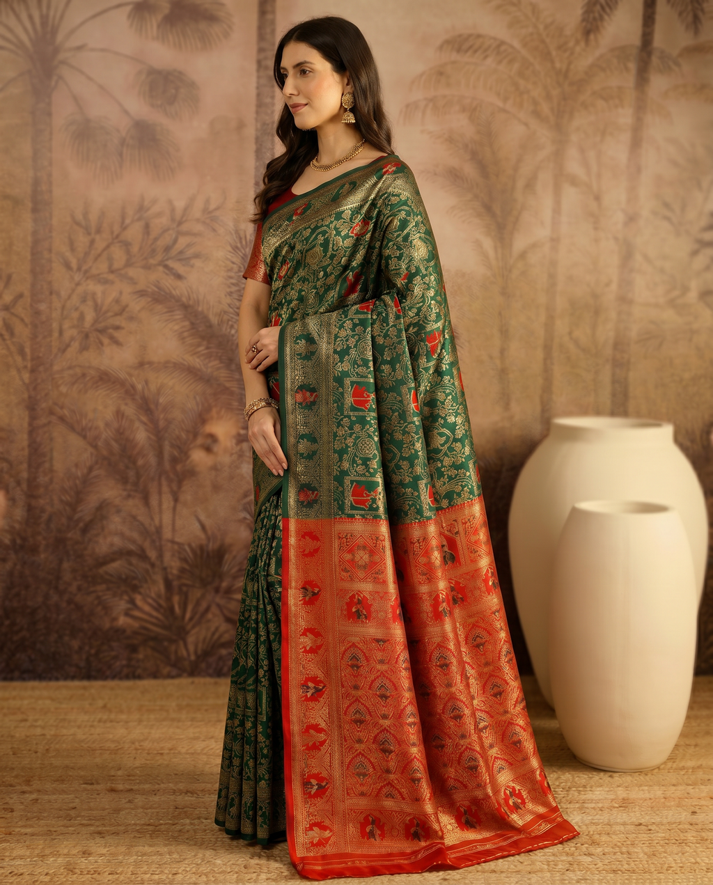 Graceful Pastel Green Banarasi Silk Saree with Rich Zari Border - output 1 - 03 side