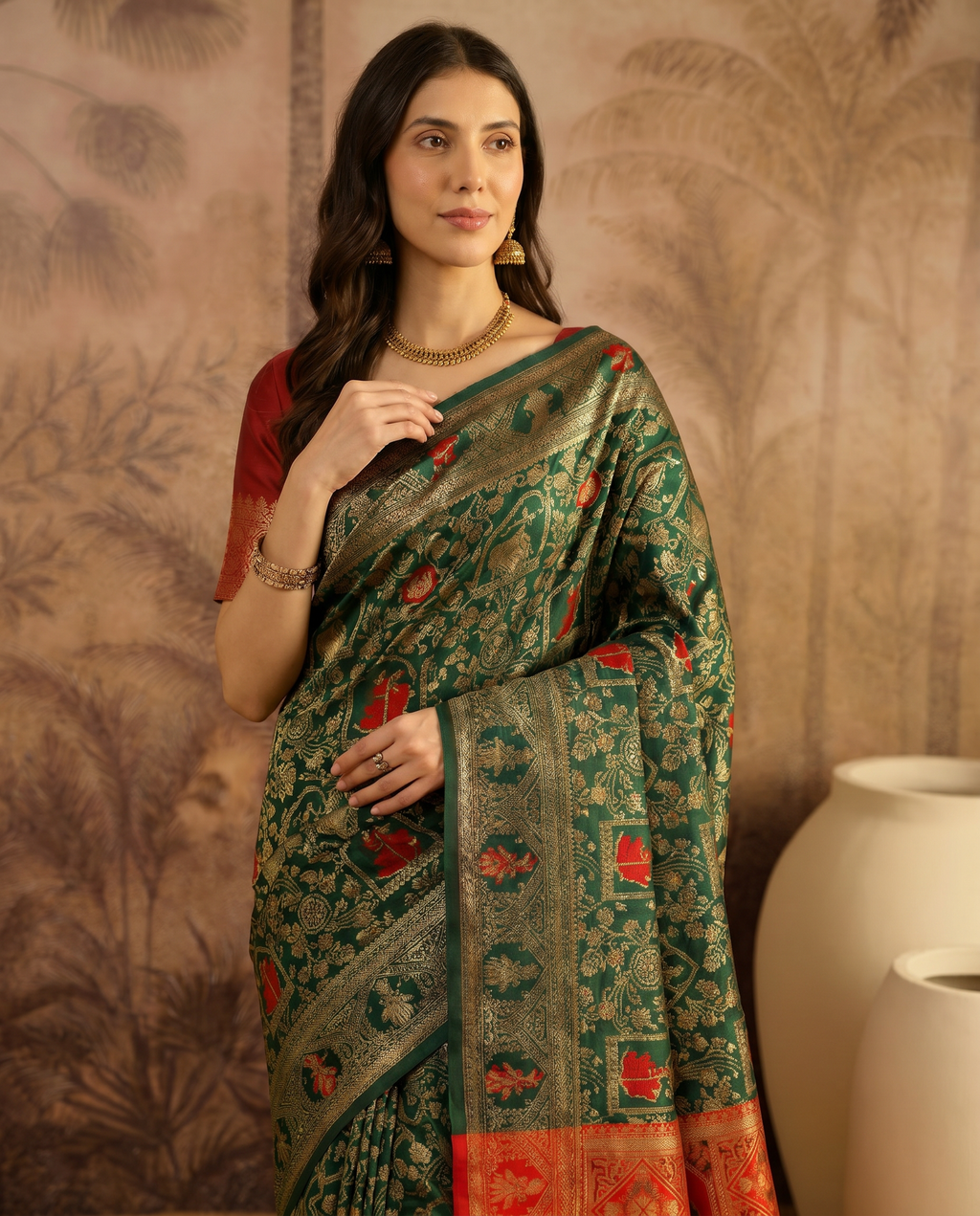 Graceful Pastel Green Banarasi Silk Saree with Rich Zari Border - output 1 - 04 upper closeup