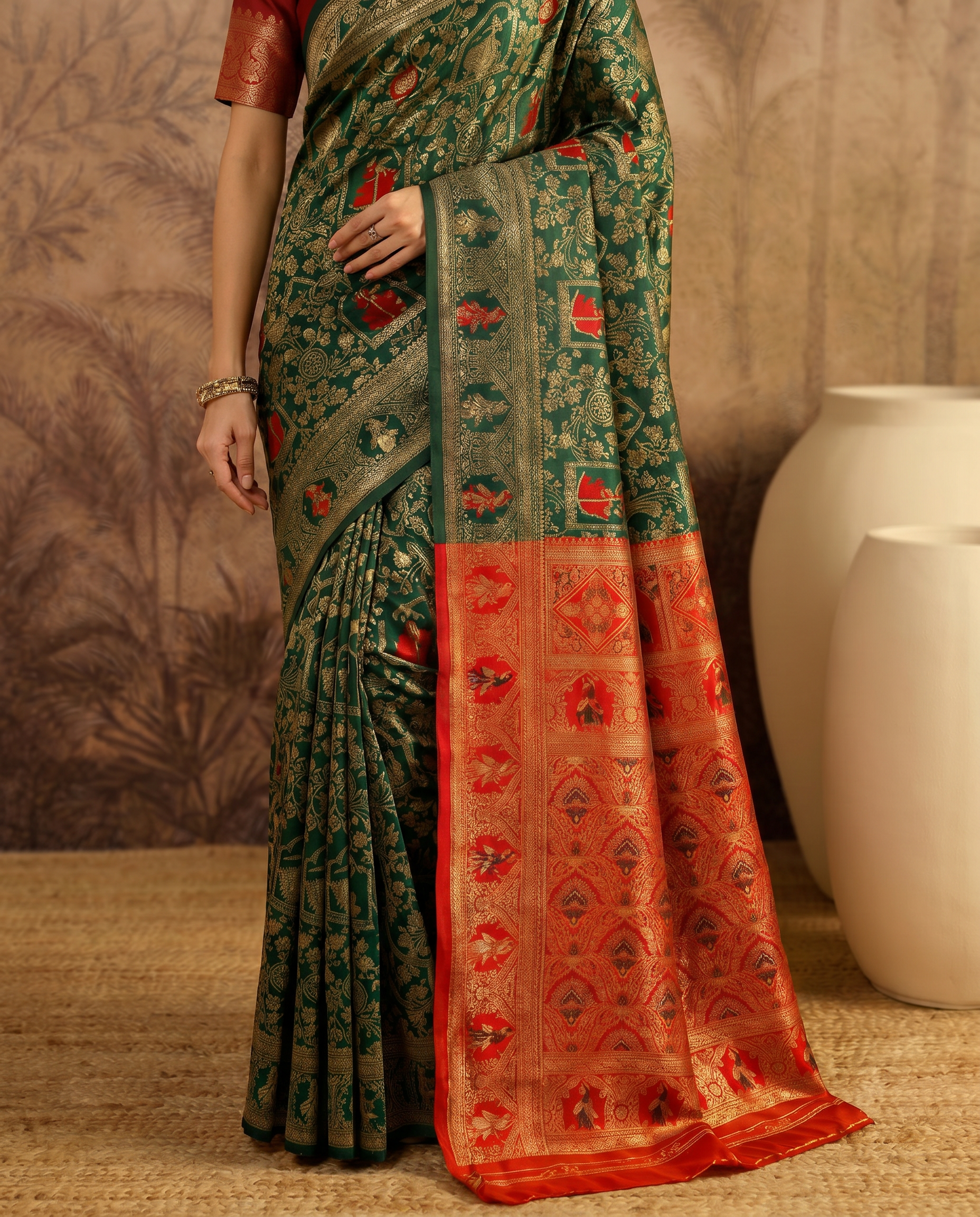 Graceful Pastel Green Banarasi Silk Saree with Rich Zari Border - output 1 - 05 lower closeup