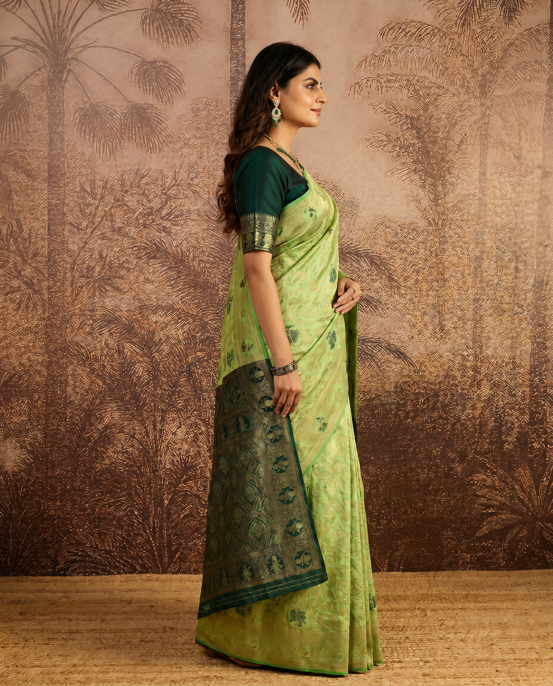 Graceful Pastel Green Banarasi Silk Saree with Rich Zari Border - output 2 - 03 side