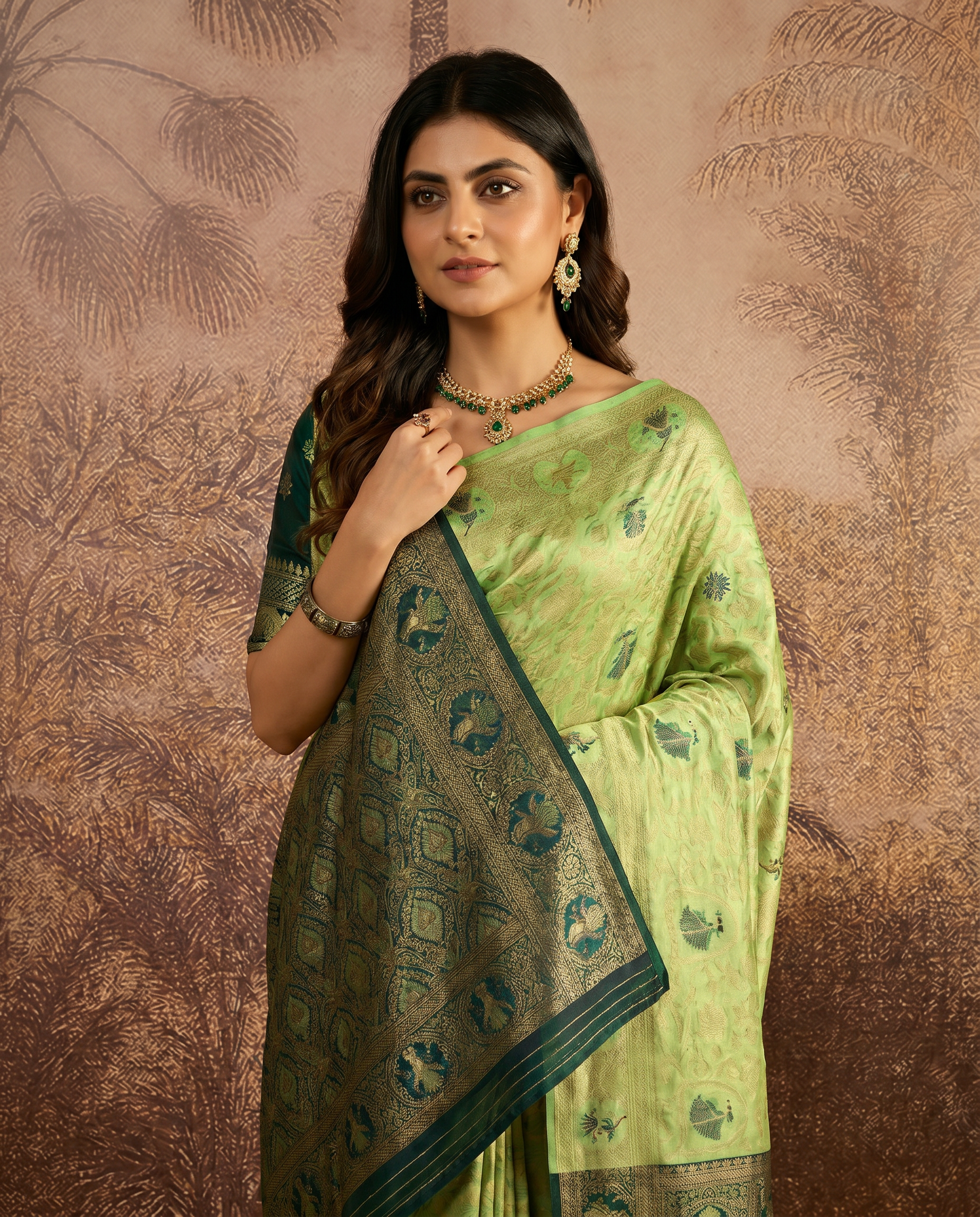 Graceful Pastel Green Banarasi Silk Saree with Rich Zari Border - output 2 - 04 upper closeup