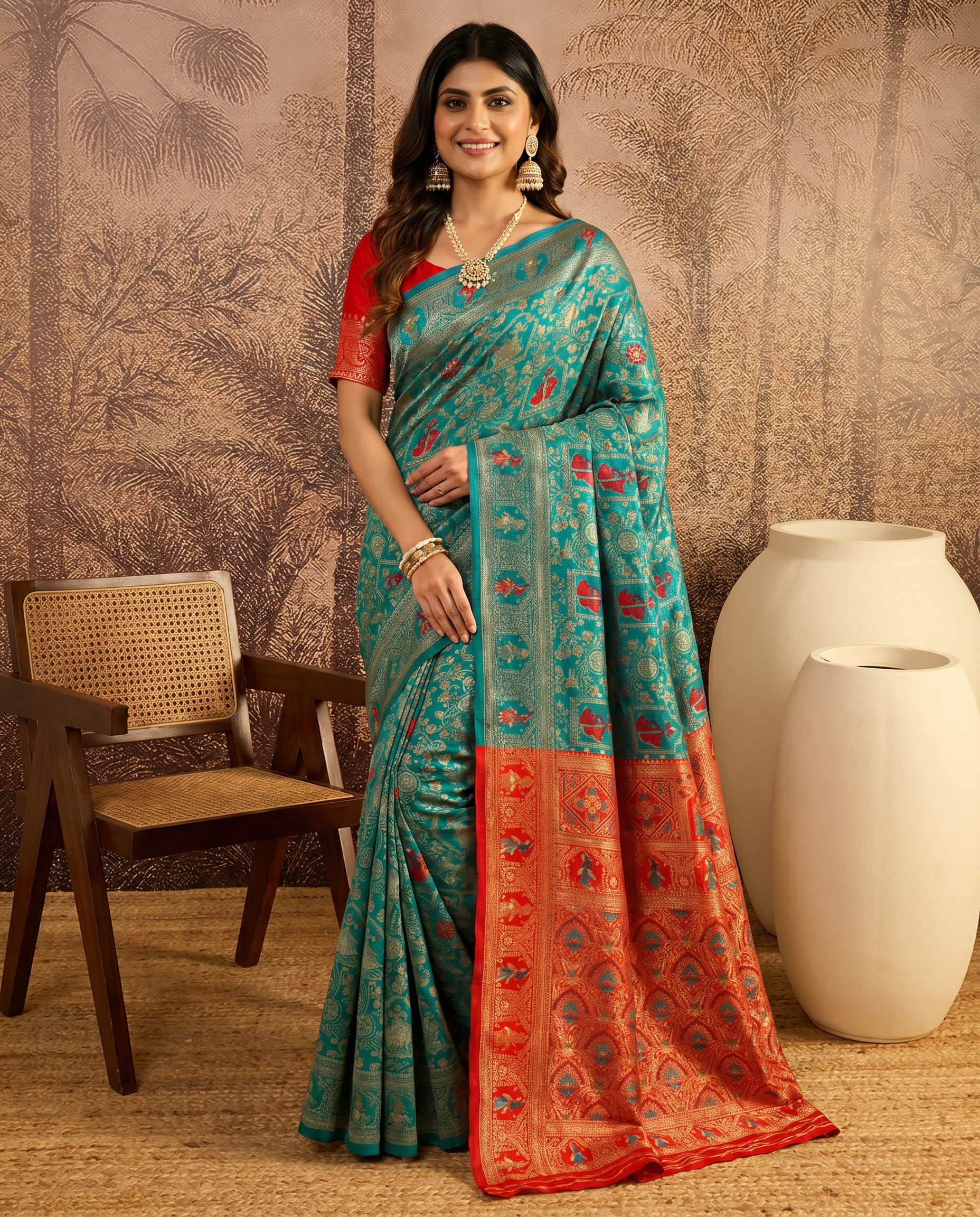 Graceful Pastel Green Banarasi Silk Saree with Rich Zari Border - output 4 - 02 hero