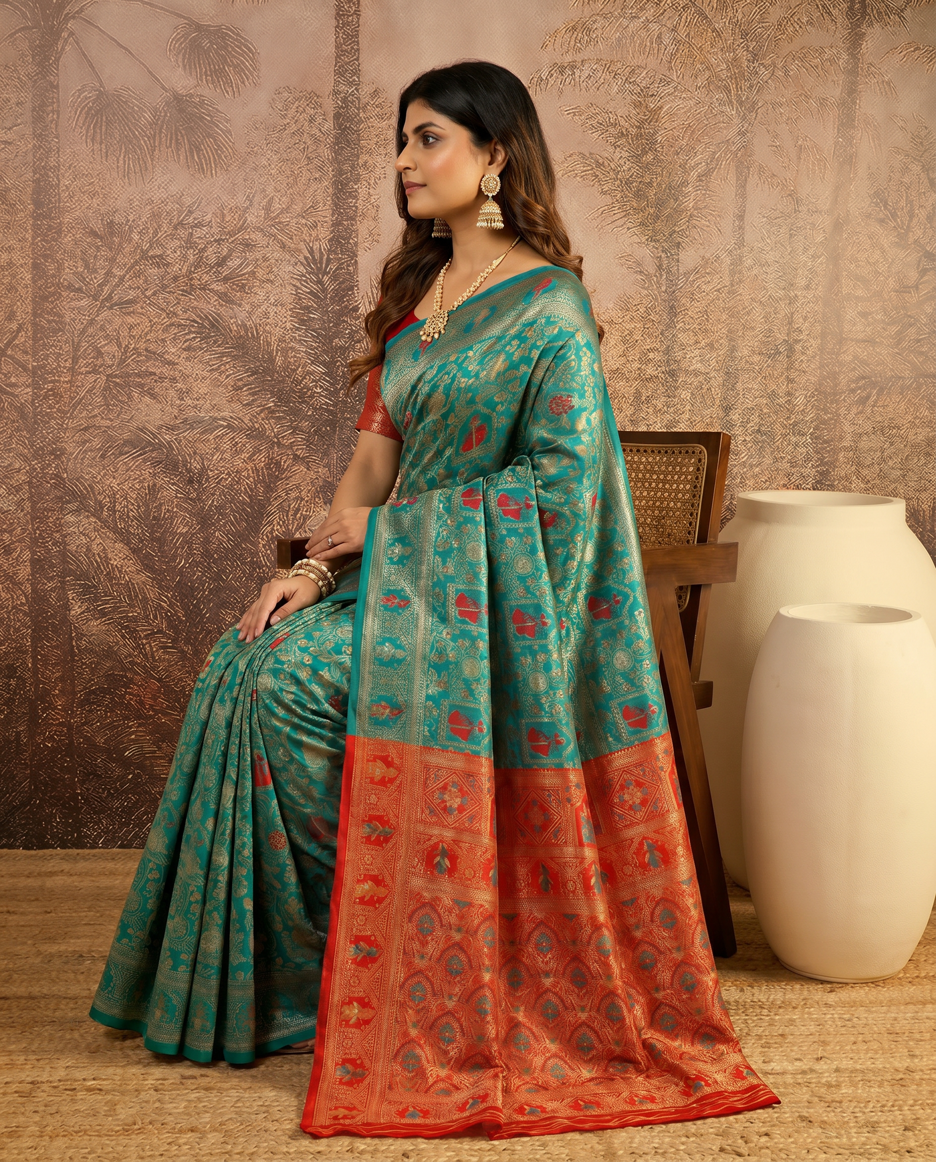 Graceful Pastel Green Banarasi Silk Saree with Rich Zari Border - output 4 - 03 side