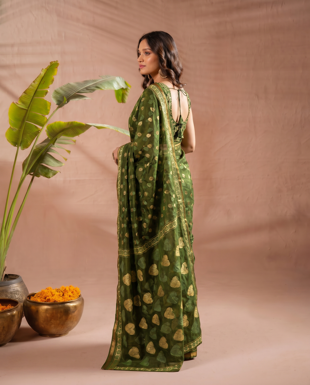 Elegant Chocolate Brown Printed Pure Cotton Saree with Golden Motifs - output 1 - 03 side