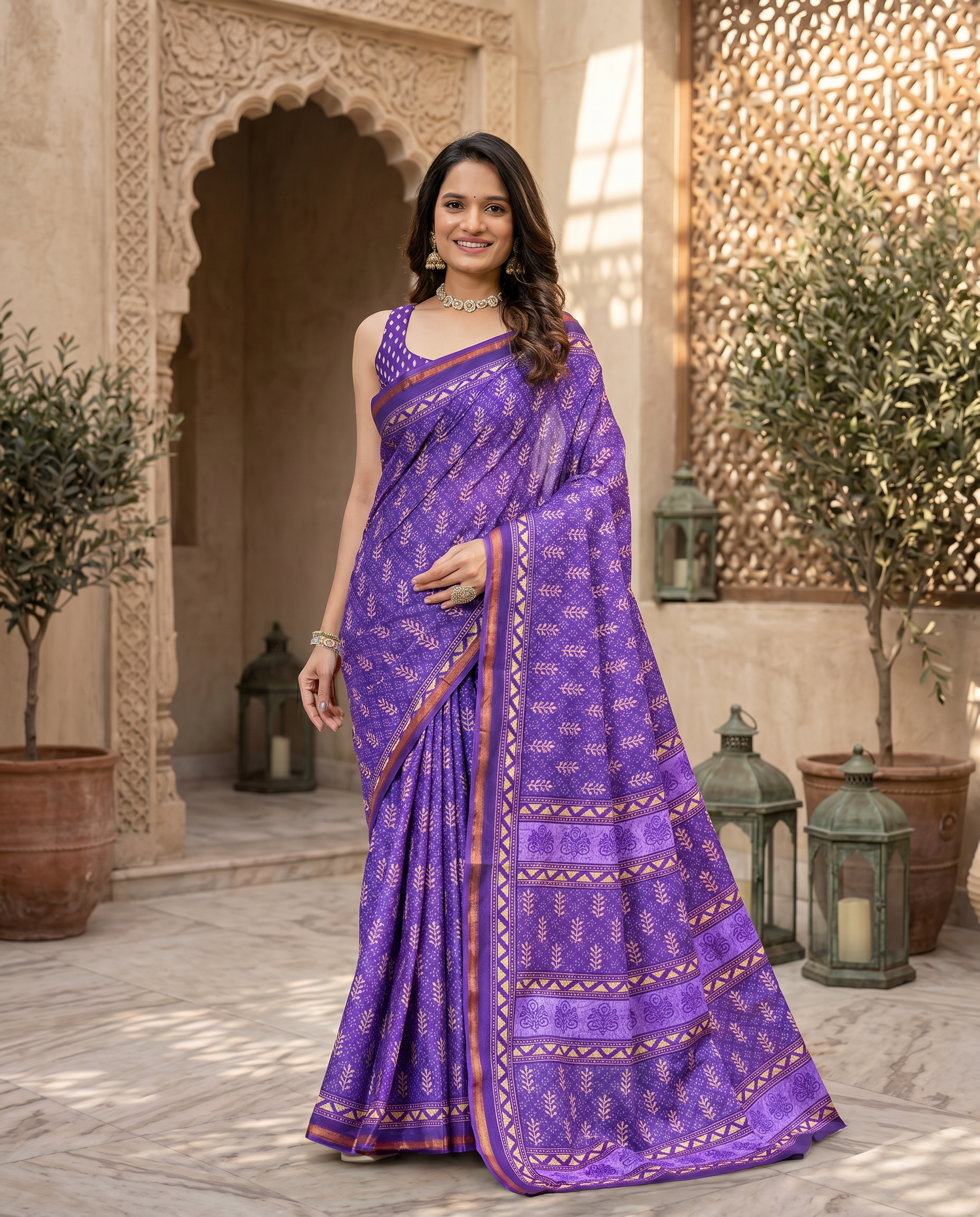 Elegant Dusty Blue Printed Pure Cotton Saree with Intricate Border - output 1 - 02 hero