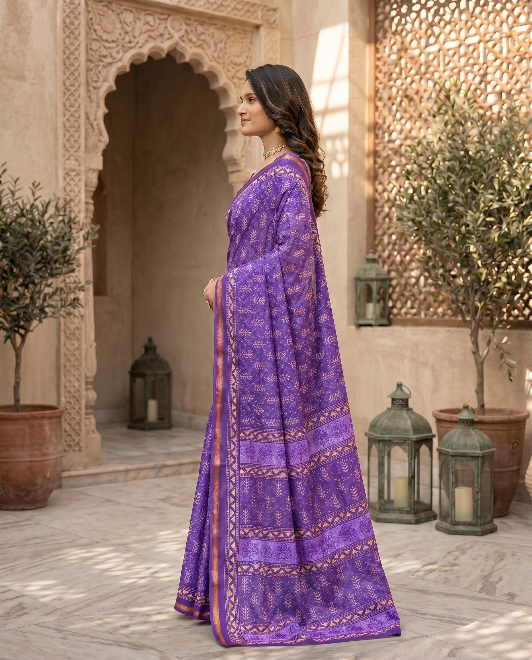 Elegant Dusty Blue Printed Pure Cotton Saree with Intricate Border - output 1 - 03 side