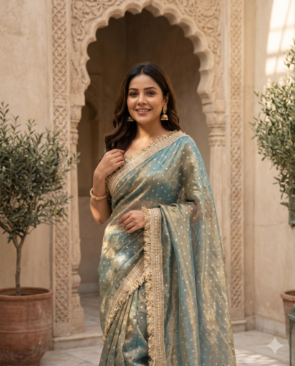 Elegant Dusty Pink Designer Saree with Golden Lace Border - output 4 - 02 hero