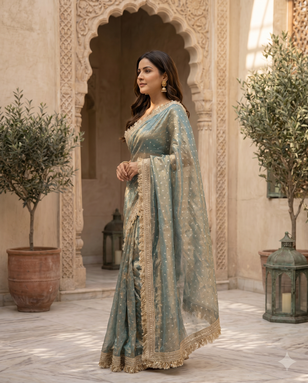 Elegant Dusty Pink Designer Saree with Golden Lace Border - output 4 - 03 side