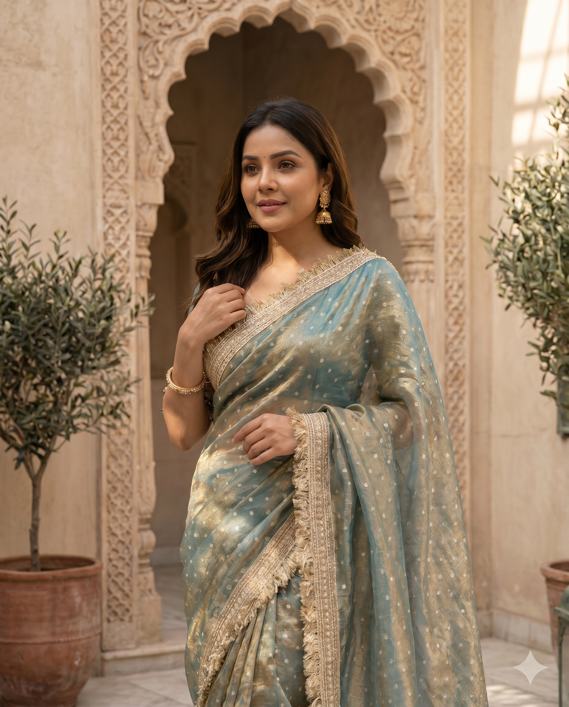 Elegant Dusty Pink Designer Saree with Golden Lace Border - output 4 - 04 upper closeup