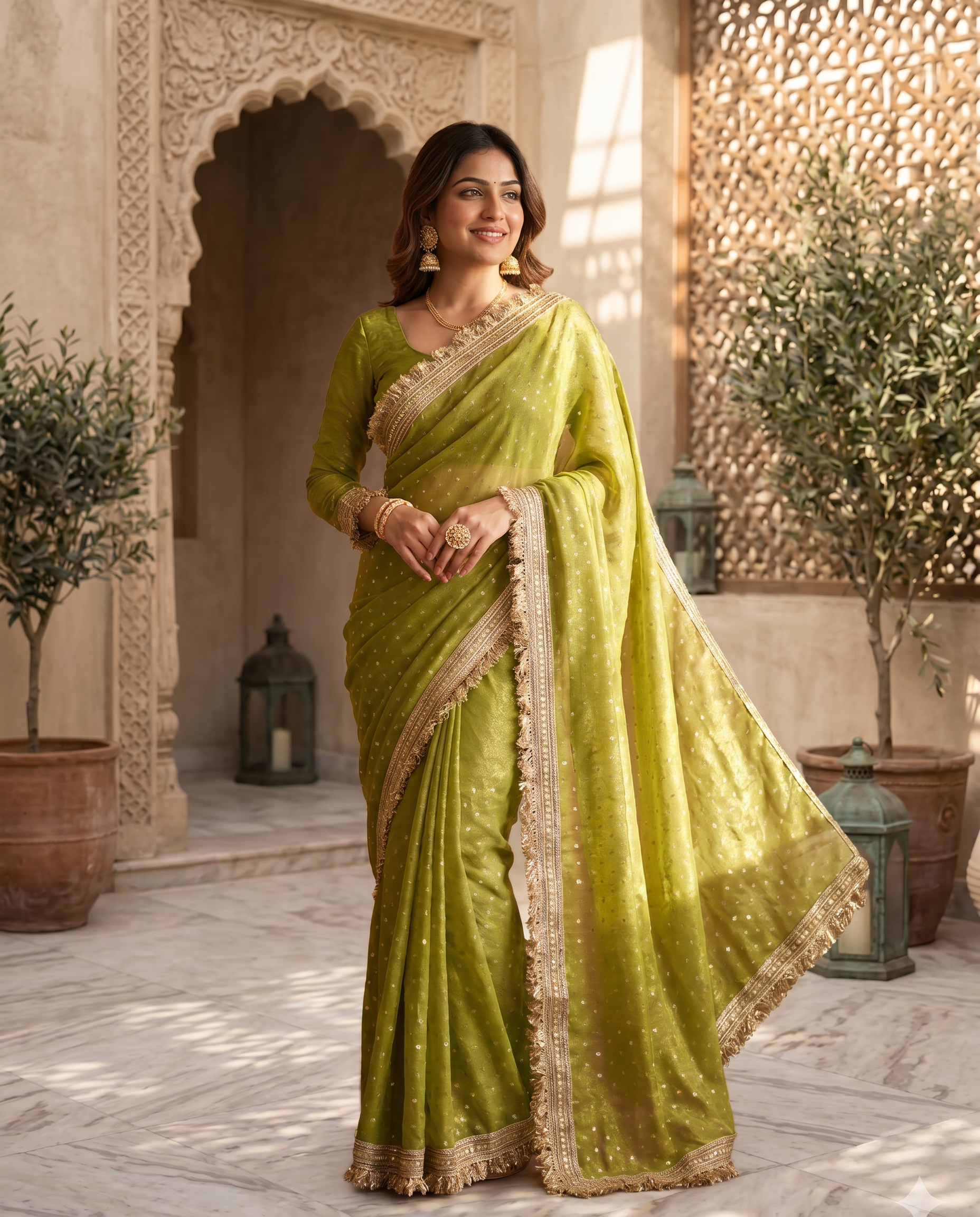 Elegant Dusty Pink Designer Saree with Golden Lace Border - output 5 - 02 hero