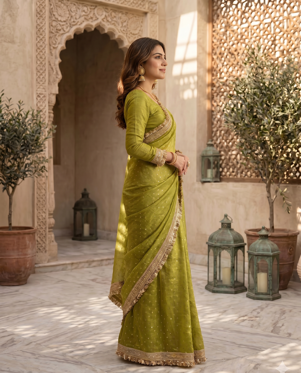 Elegant Dusty Pink Designer Saree with Golden Lace Border - output 5 - 03 side