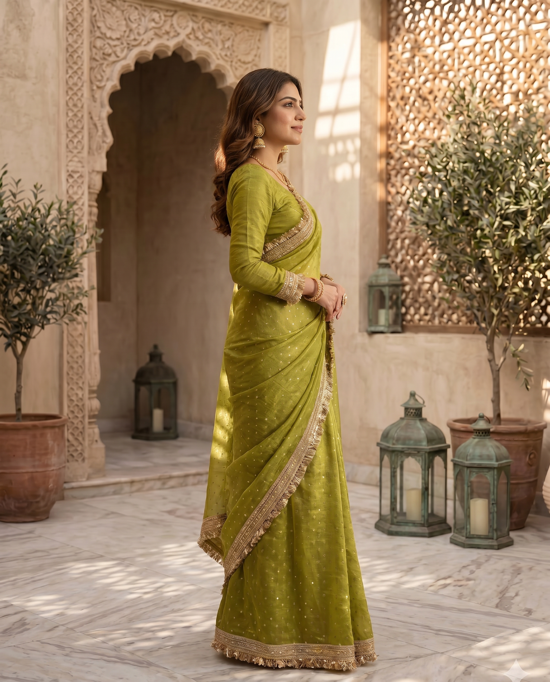 Elegant Dusty Pink Designer Saree with Golden Lace Border - output 5 - 03 side