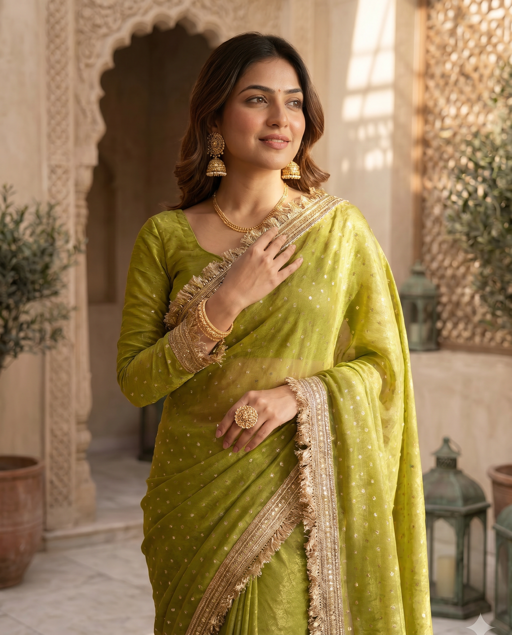 Elegant Dusty Pink Designer Saree with Golden Lace Border - output 5 - 04 upper closeup