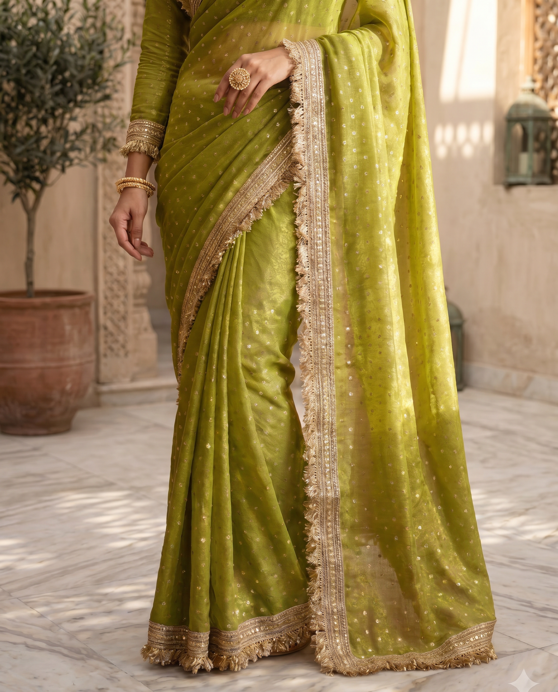 Elegant Dusty Pink Designer Saree with Golden Lace Border - output 5 - 05 lower closeup
