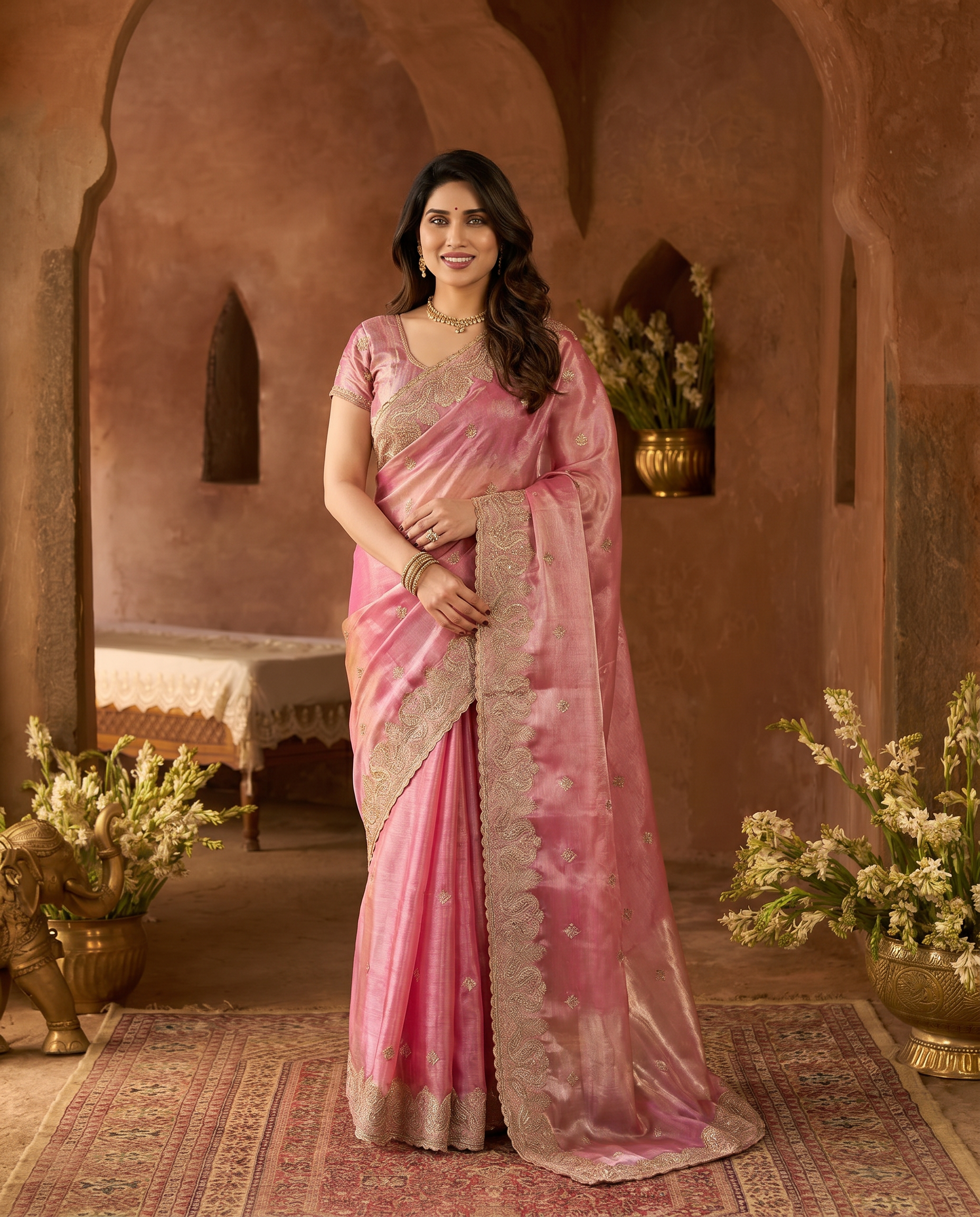 Elegant Embroidered Saree with Silver Designer Border – Party & Festive Wear - output 1 - 02 hero