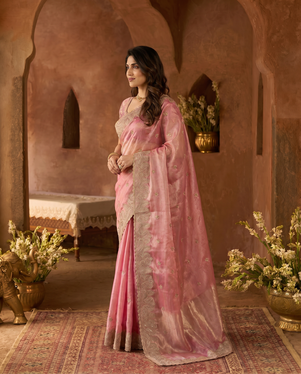 Elegant Embroidered Saree with Silver Designer Border – Party & Festive Wear - output 1 - 03 side