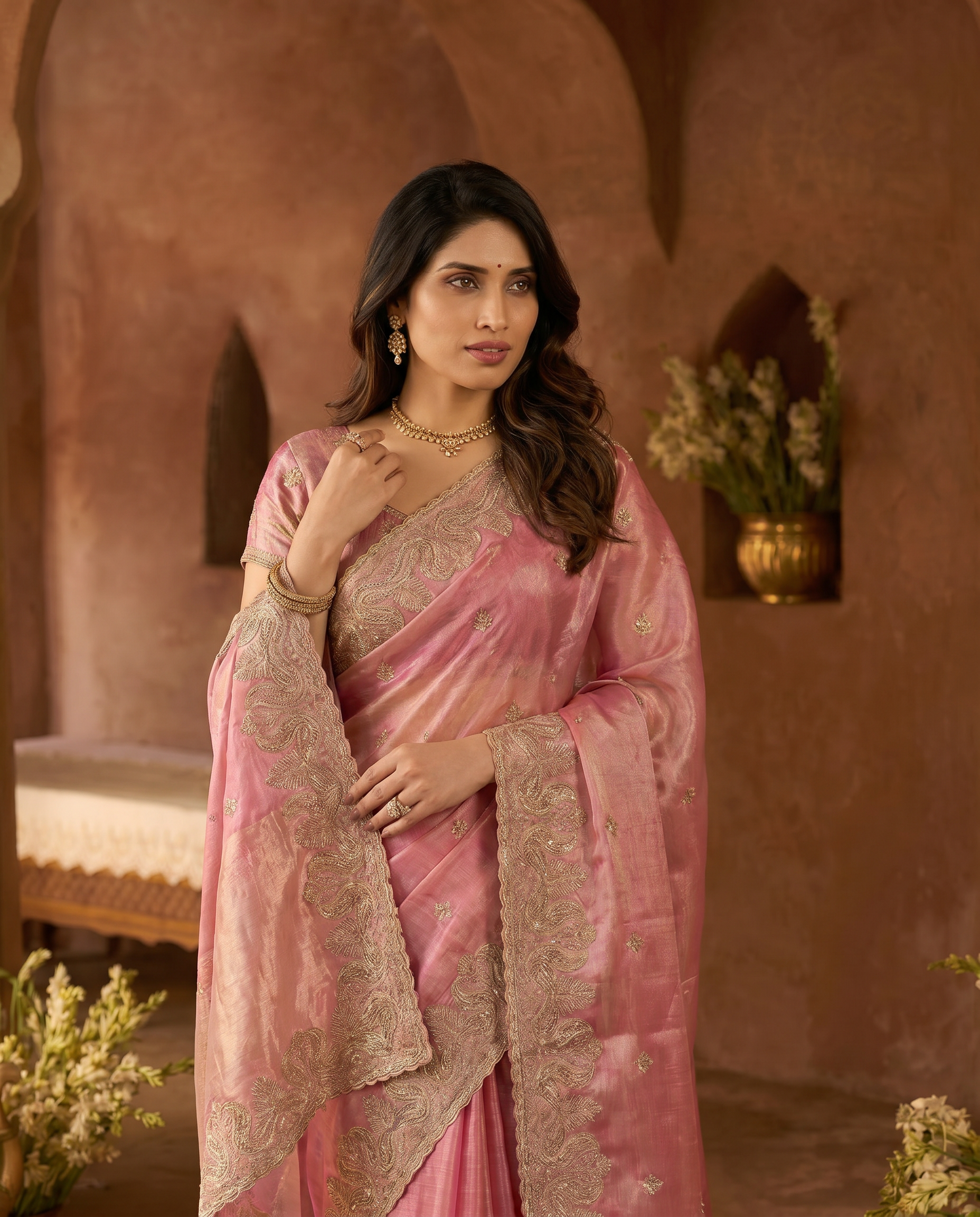 Elegant Embroidered Saree with Silver Designer Border – Party & Festive Wear - output 1 - 04 upper closeup