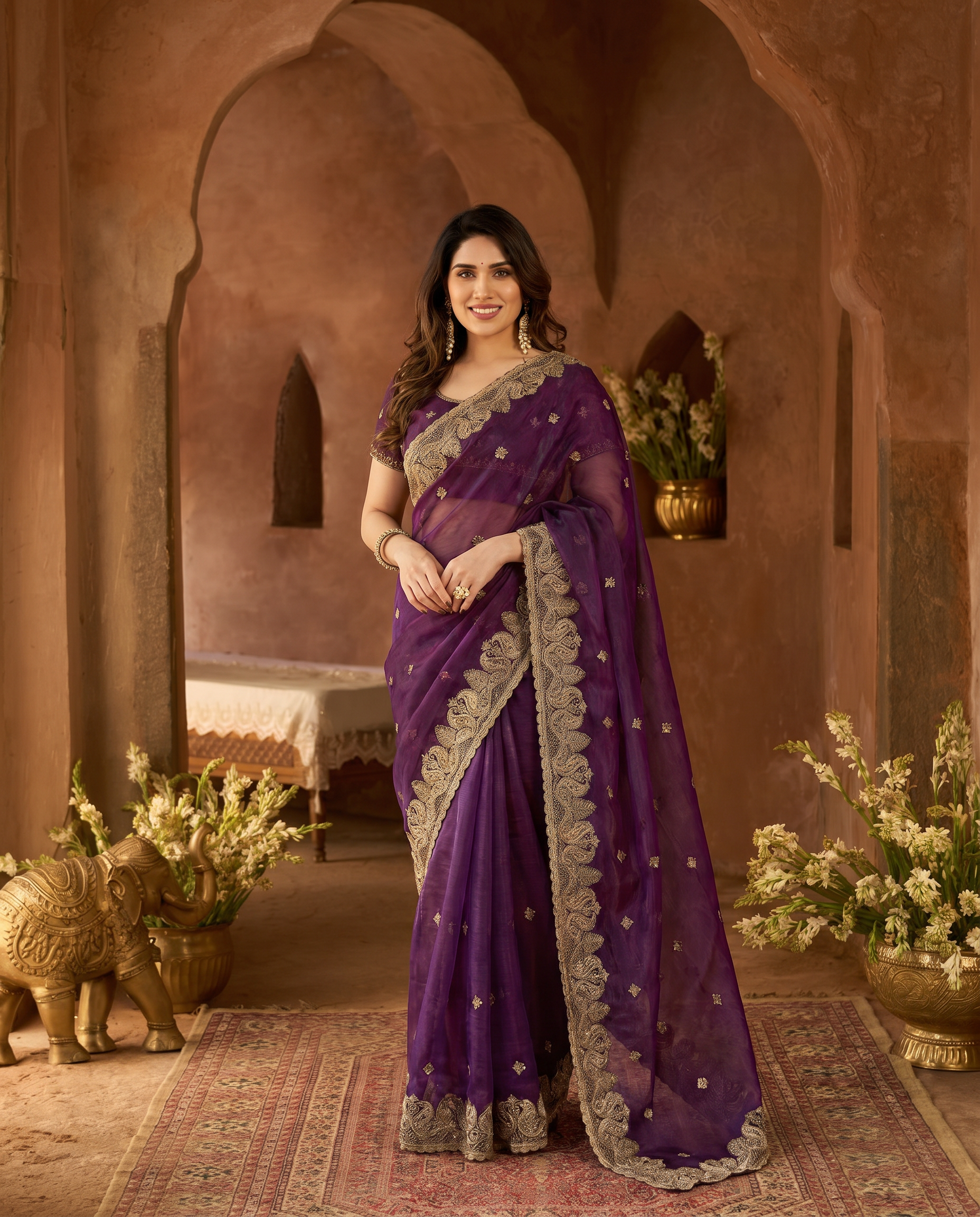 Elegant Embroidered Saree with Silver Designer Border – Party & Festive Wear - output 2 - 02 hero