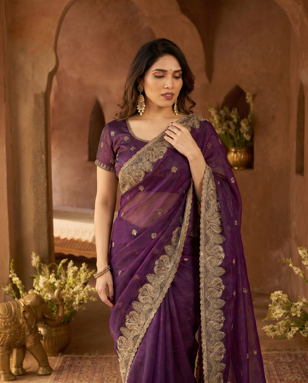 Elegant Embroidered Saree with Silver Designer Border – Party & Festive Wear - output 2 - 04 upper closeup