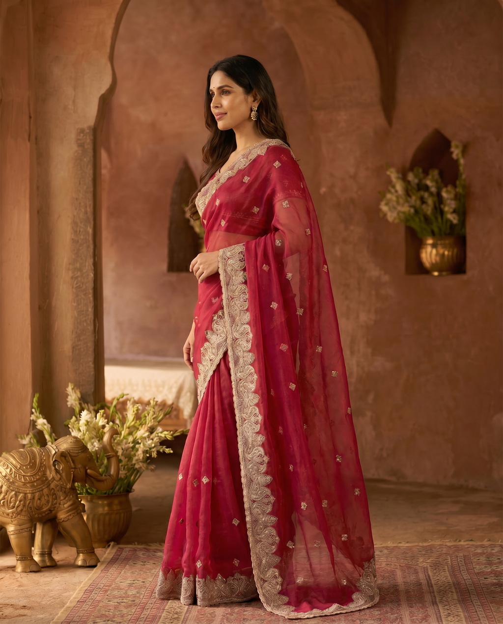 Elegant Embroidered Saree with Silver Designer Border – Party & Festive Wear - output 3 - 03 side