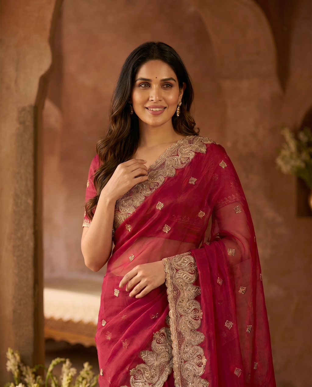 Elegant Embroidered Saree with Silver Designer Border – Party & Festive Wear - output 3 - 04 upper closeup