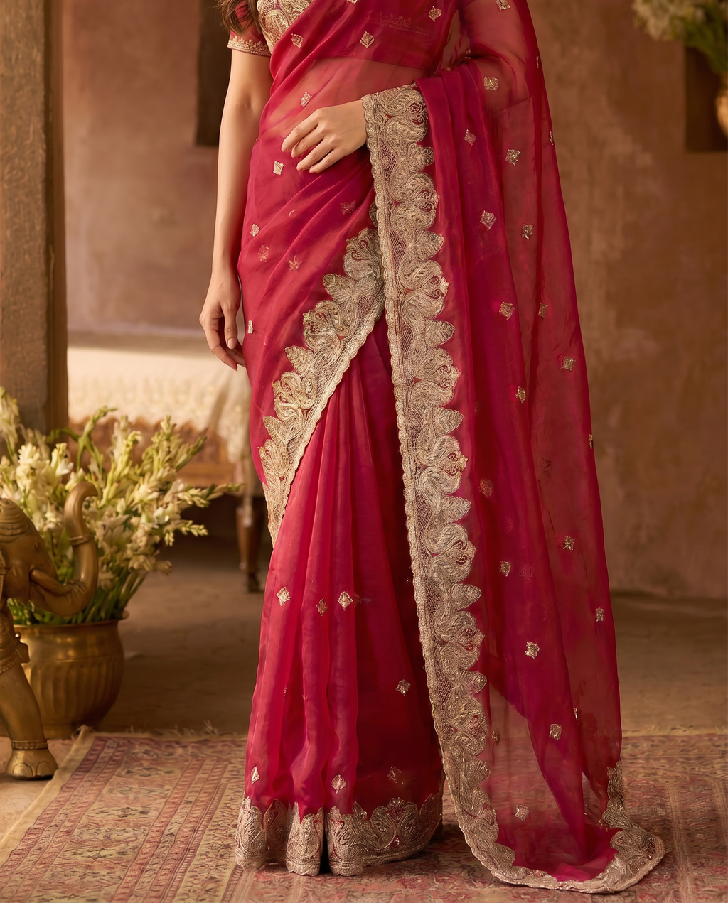 Elegant Embroidered Saree with Silver Designer Border – Party & Festive Wear - output 3 - 05 lower closeup