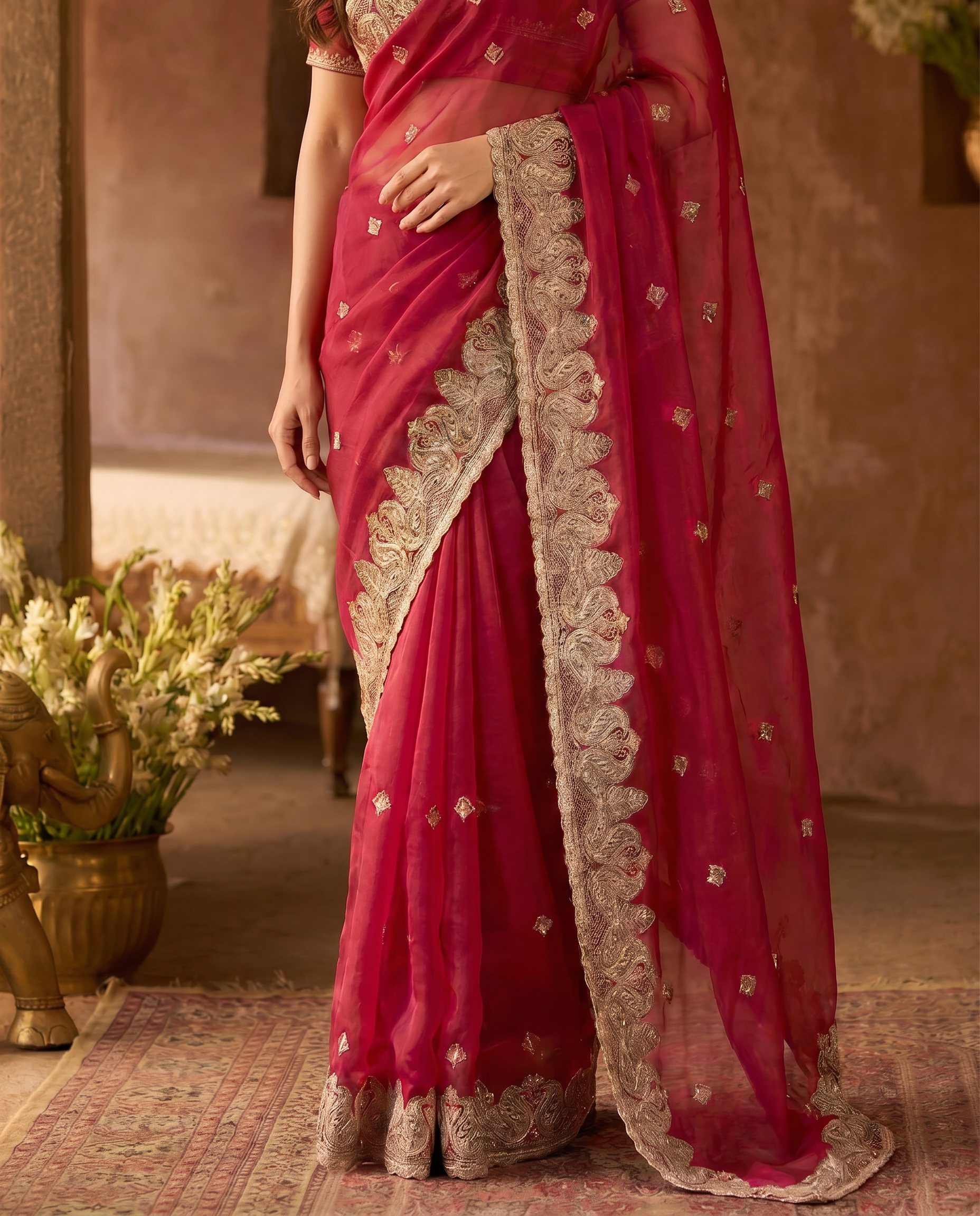 Elegant Embroidered Saree with Silver Designer Border – Party & Festive Wear - output 3 - 05 lower closeup
