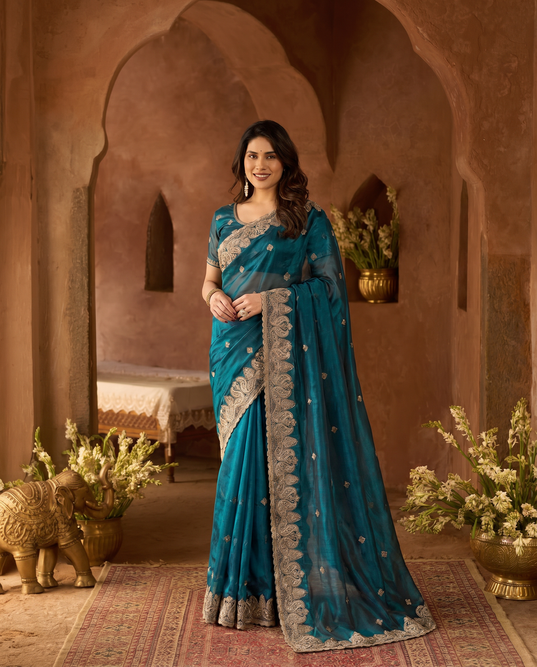 Elegant Embroidered Saree with Silver Designer Border – Party & Festive Wear - output 4 - 02 hero