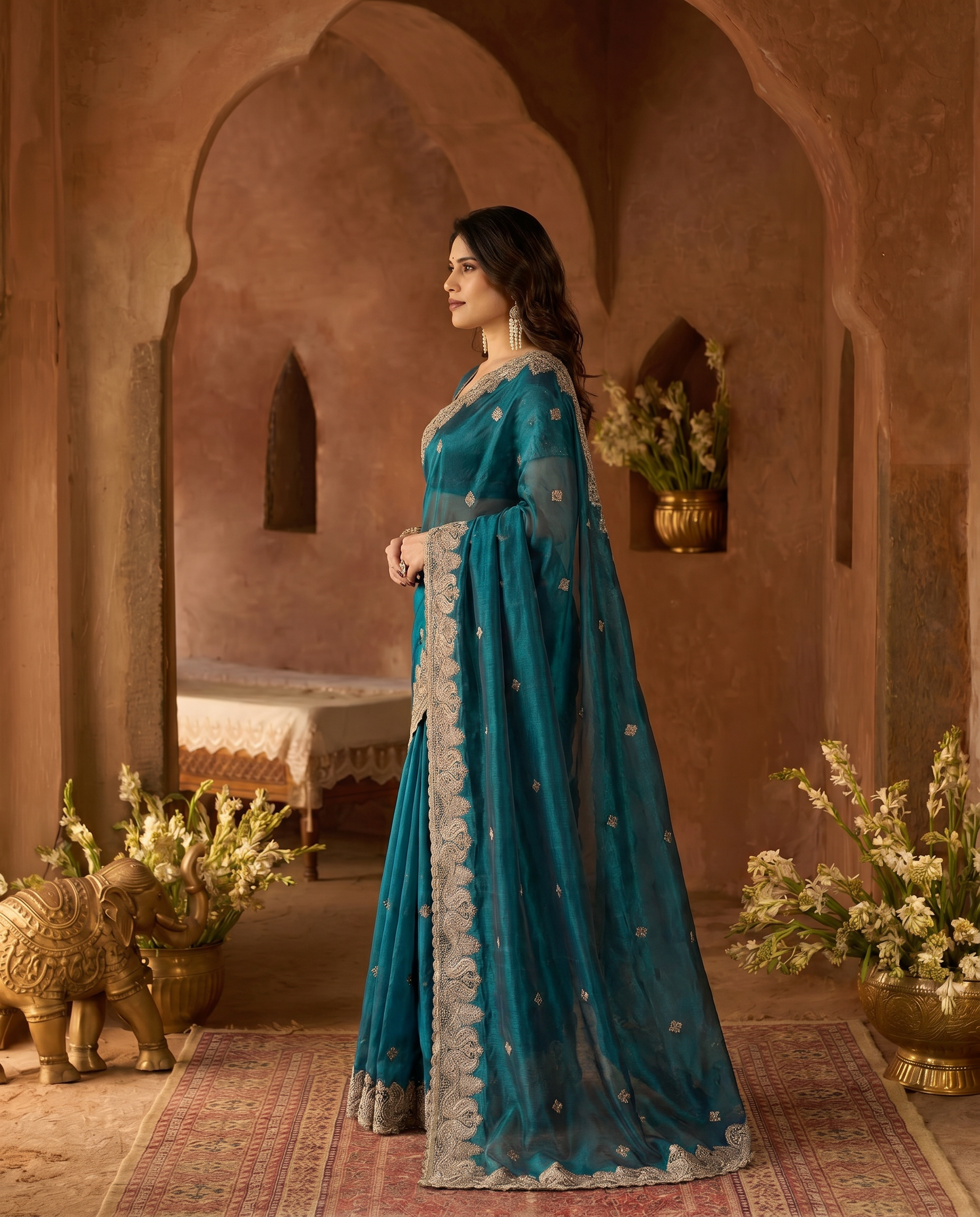 Elegant Embroidered Saree with Silver Designer Border – Party & Festive Wear - output 4 - 03 side