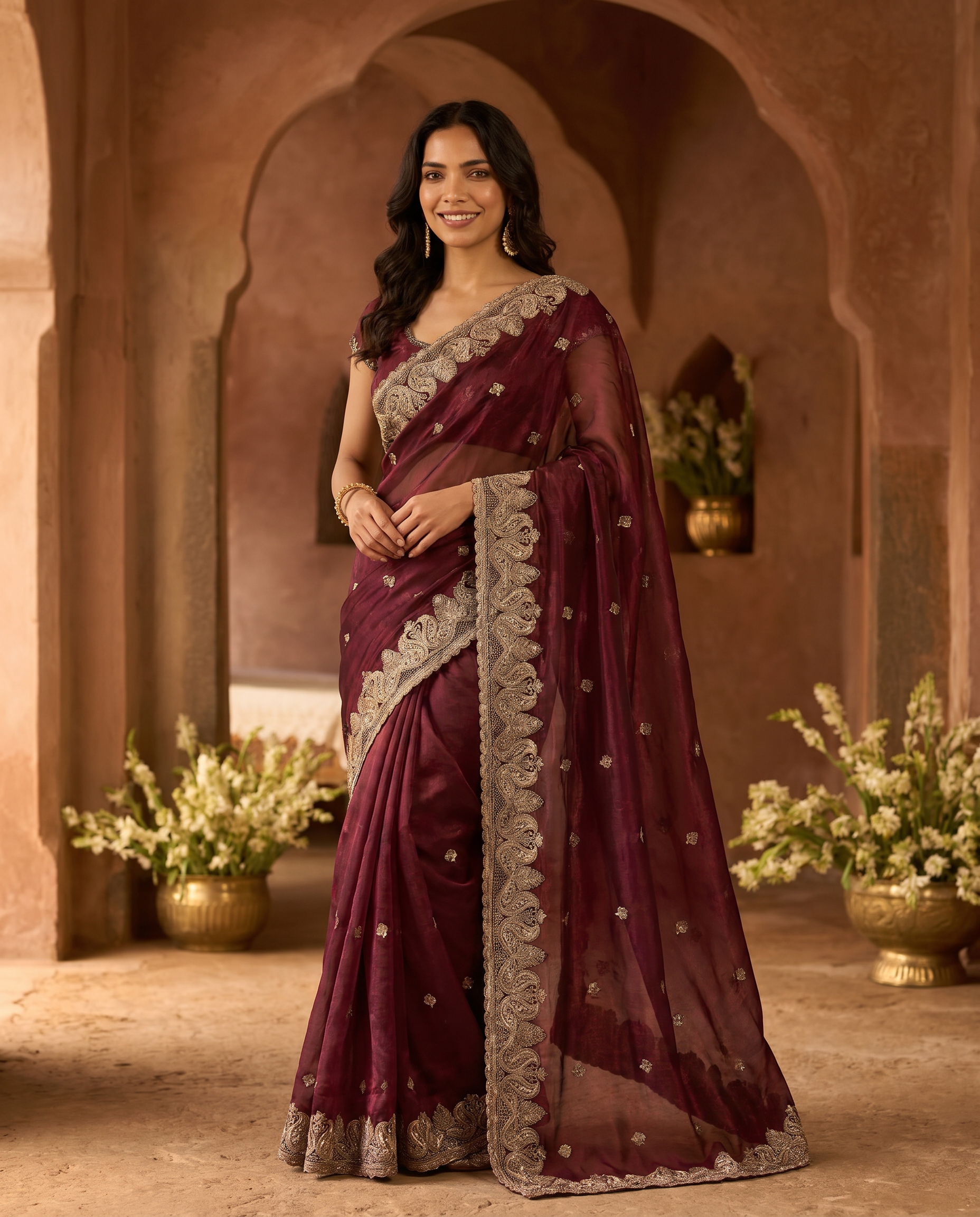 Elegant Embroidered Saree with Silver Designer Border – Party & Festive Wear - output 5 - 02 hero