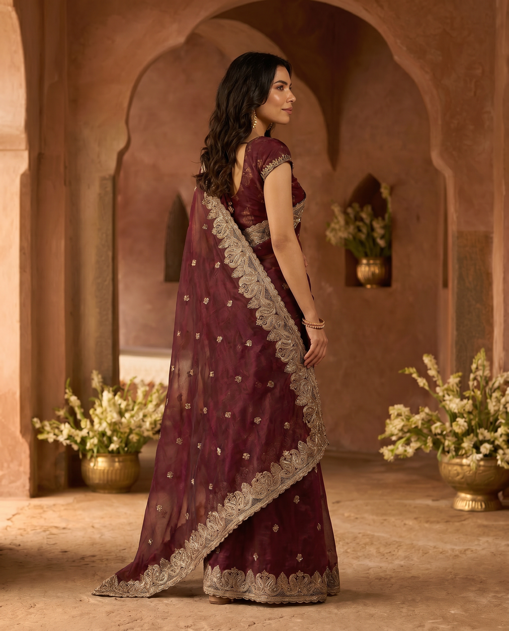 Elegant Embroidered Saree with Silver Designer Border – Party & Festive Wear - output 5 - 03 side