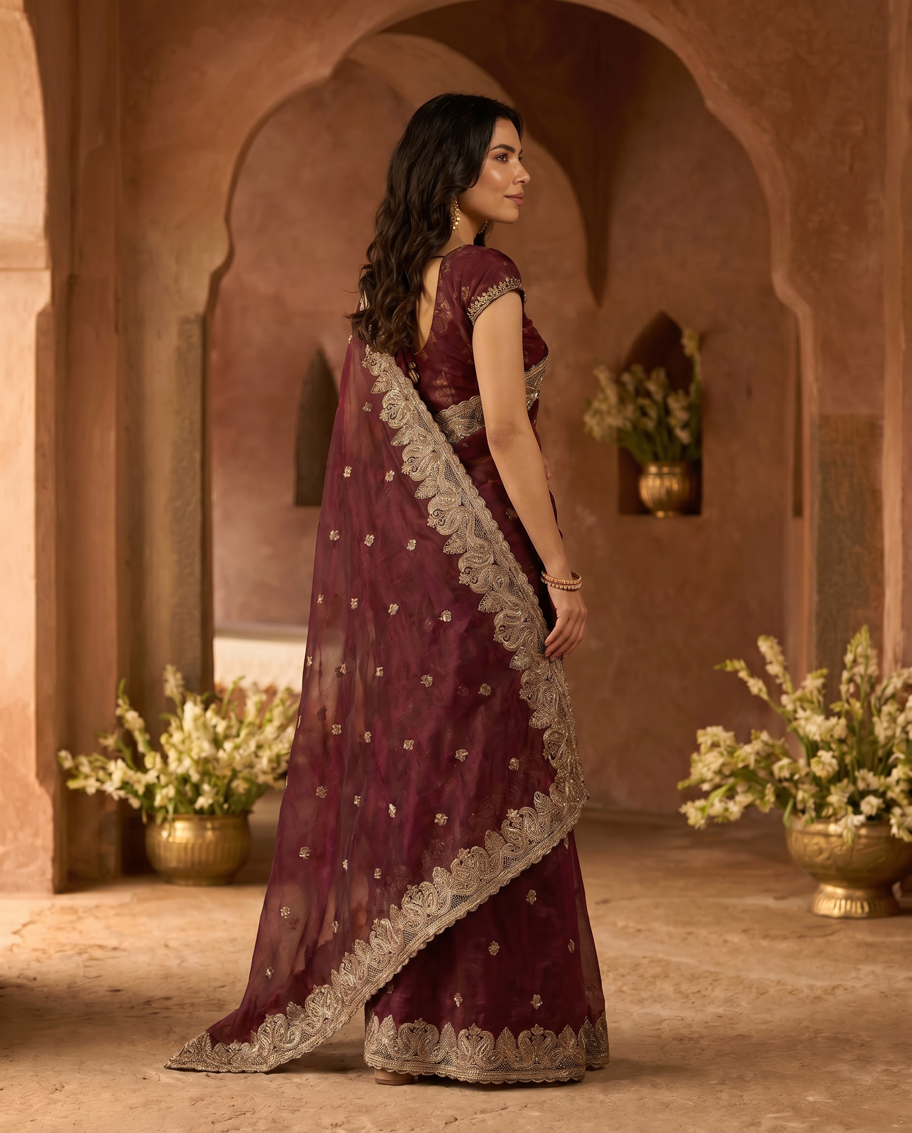 Elegant Embroidered Saree with Silver Designer Border – Party & Festive Wear - output 5 - 03 side