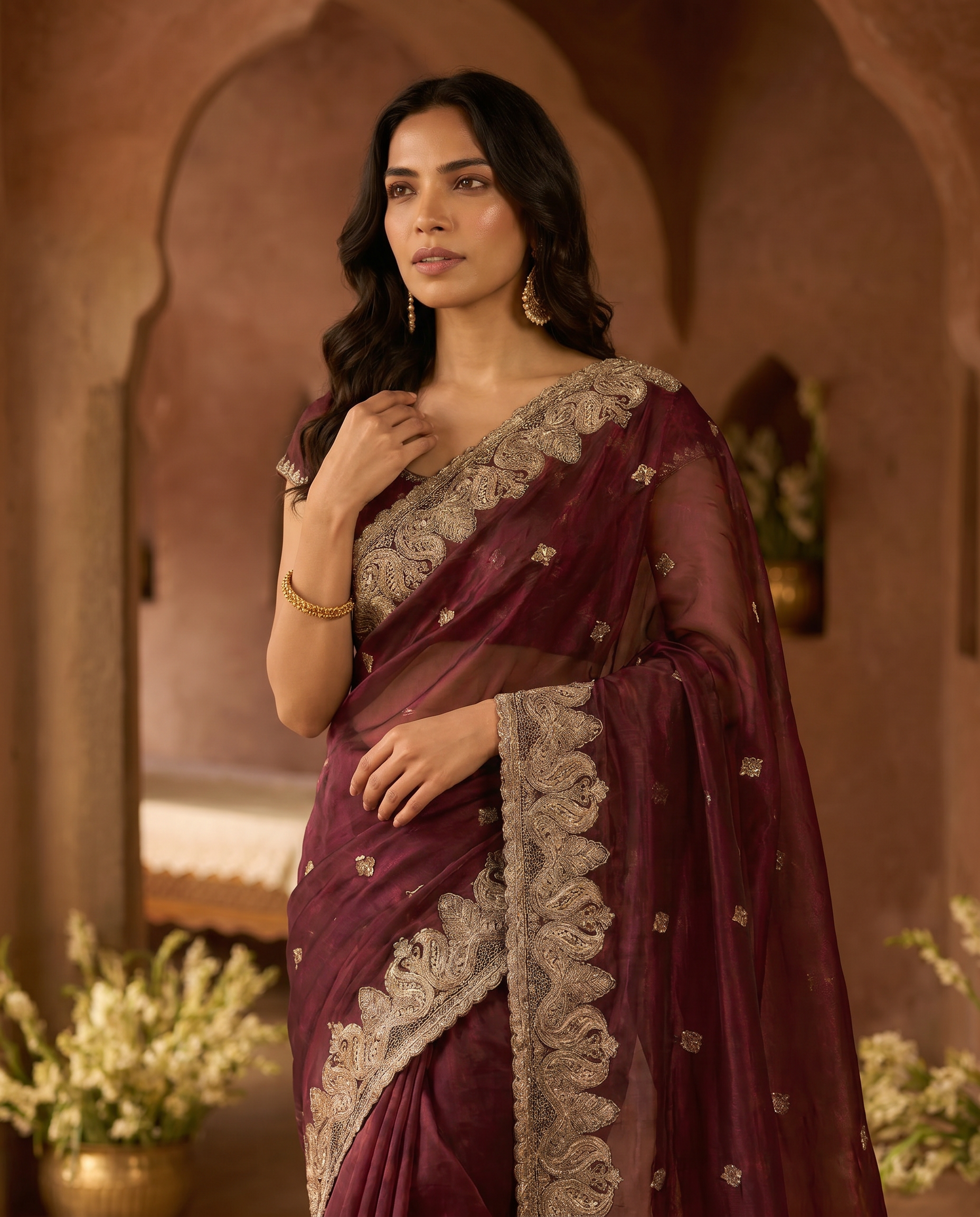 Elegant Embroidered Saree with Silver Designer Border – Party & Festive Wear - output 5 - 04 upper closeup