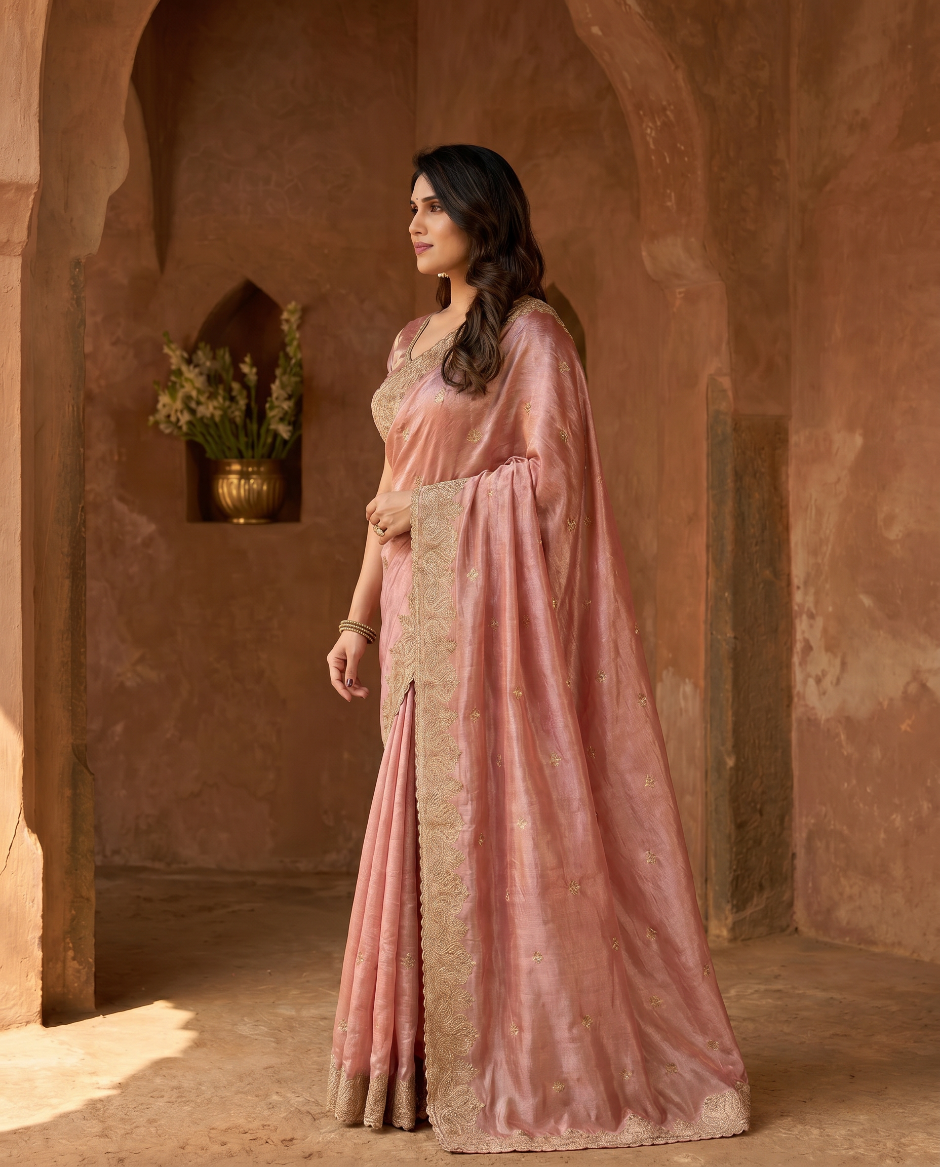 Elegant Embroidered Saree with Silver Designer Border – Party & Festive Wear - output 6 - 03 side