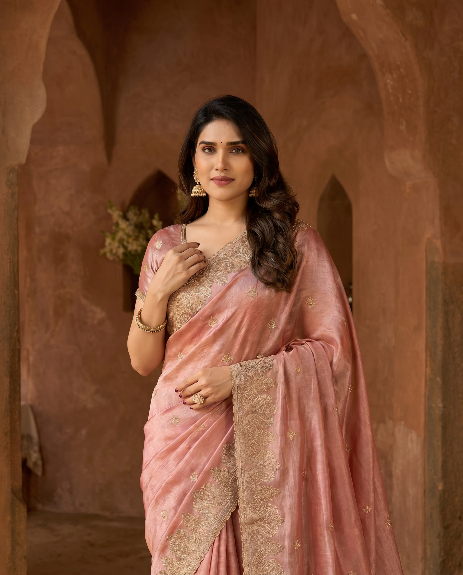 Elegant Embroidered Saree with Silver Designer Border – Party & Festive Wear - output 6 - 04 upper closeup