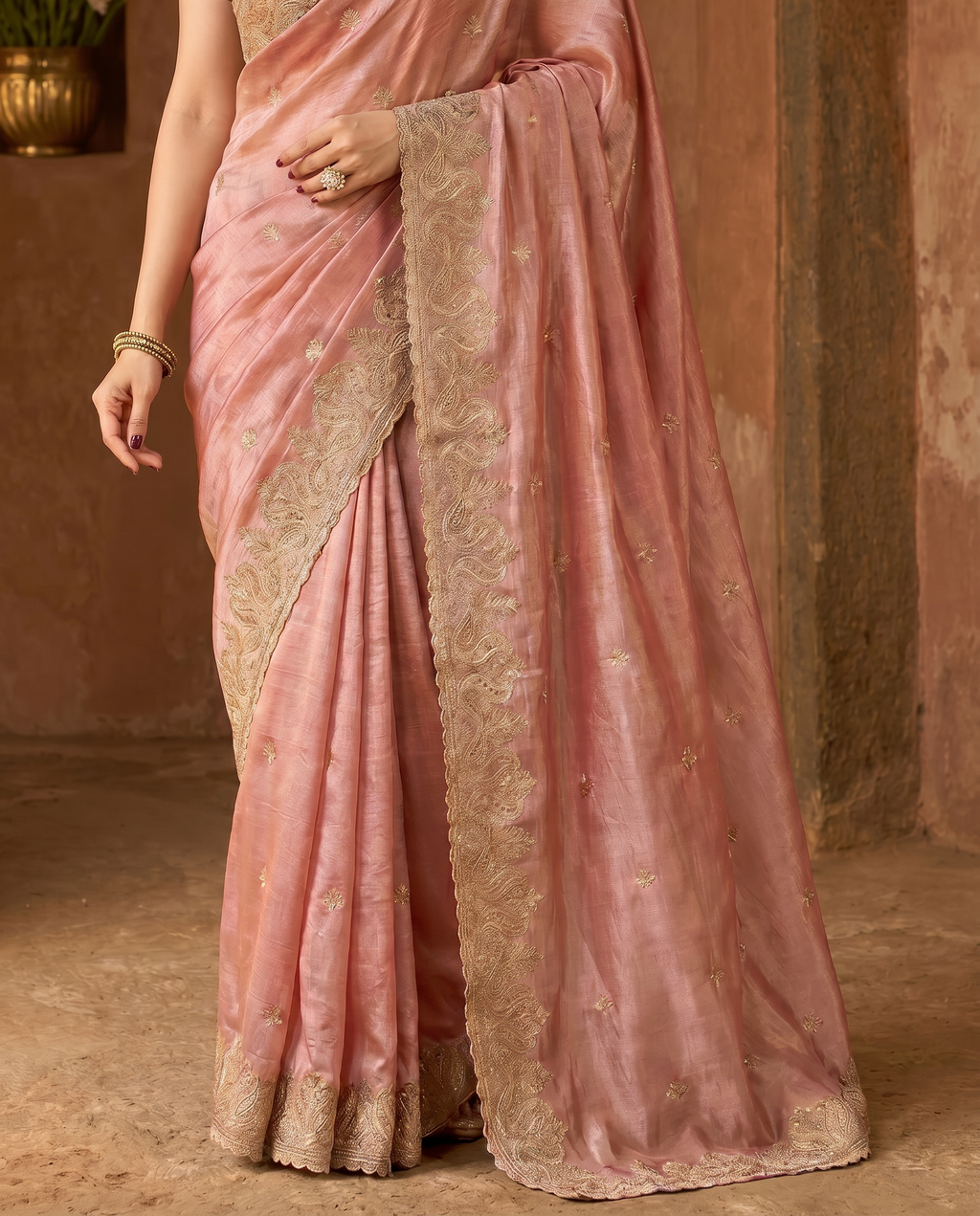 Elegant Embroidered Saree with Silver Designer Border – Party & Festive Wear - output 6 - 05 lower closeup
