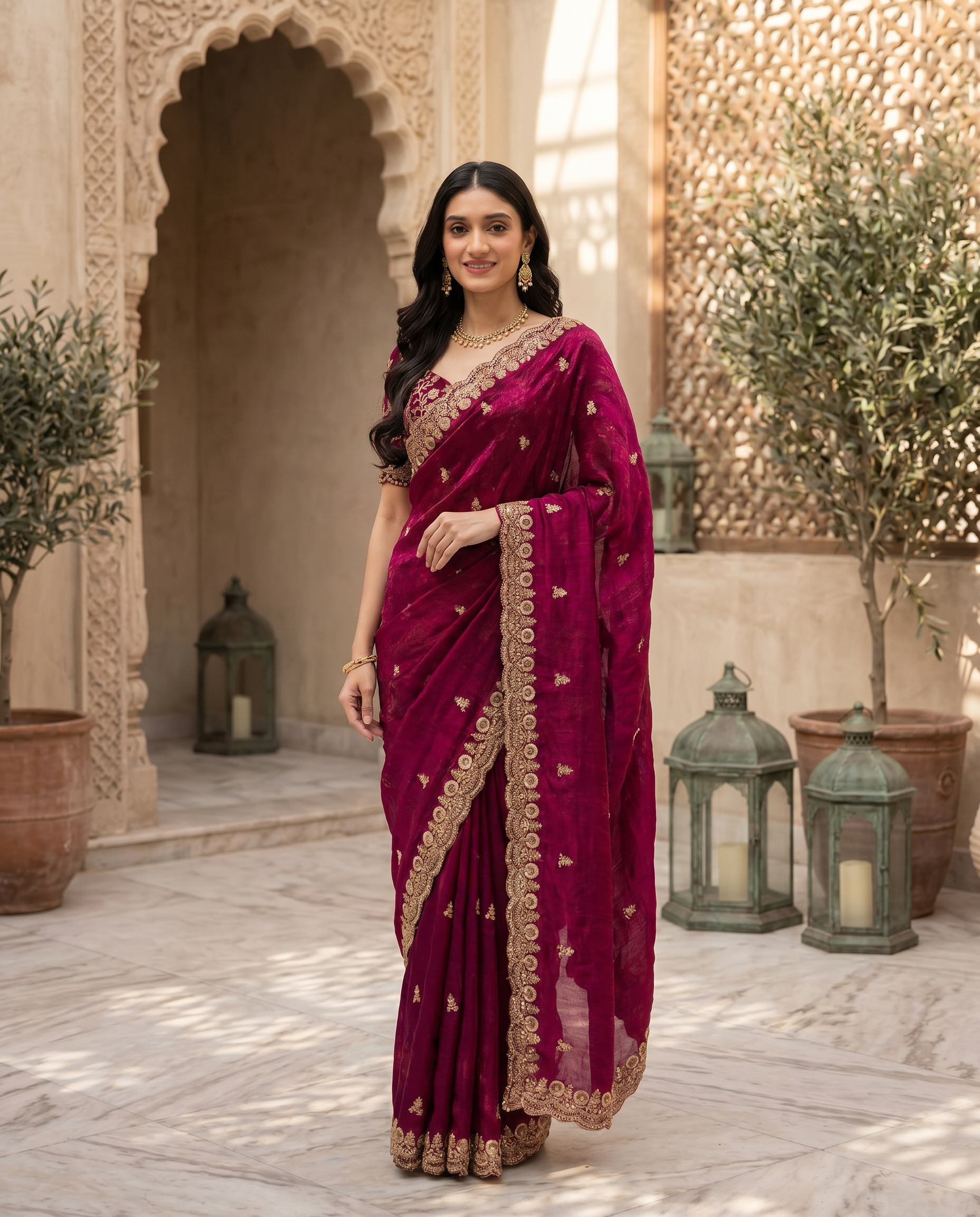 Elegant Emerald Green Embroidered Saree with Heavy Golden Designer Border – Wedding & Festive Wear - output 0 - 02 hero