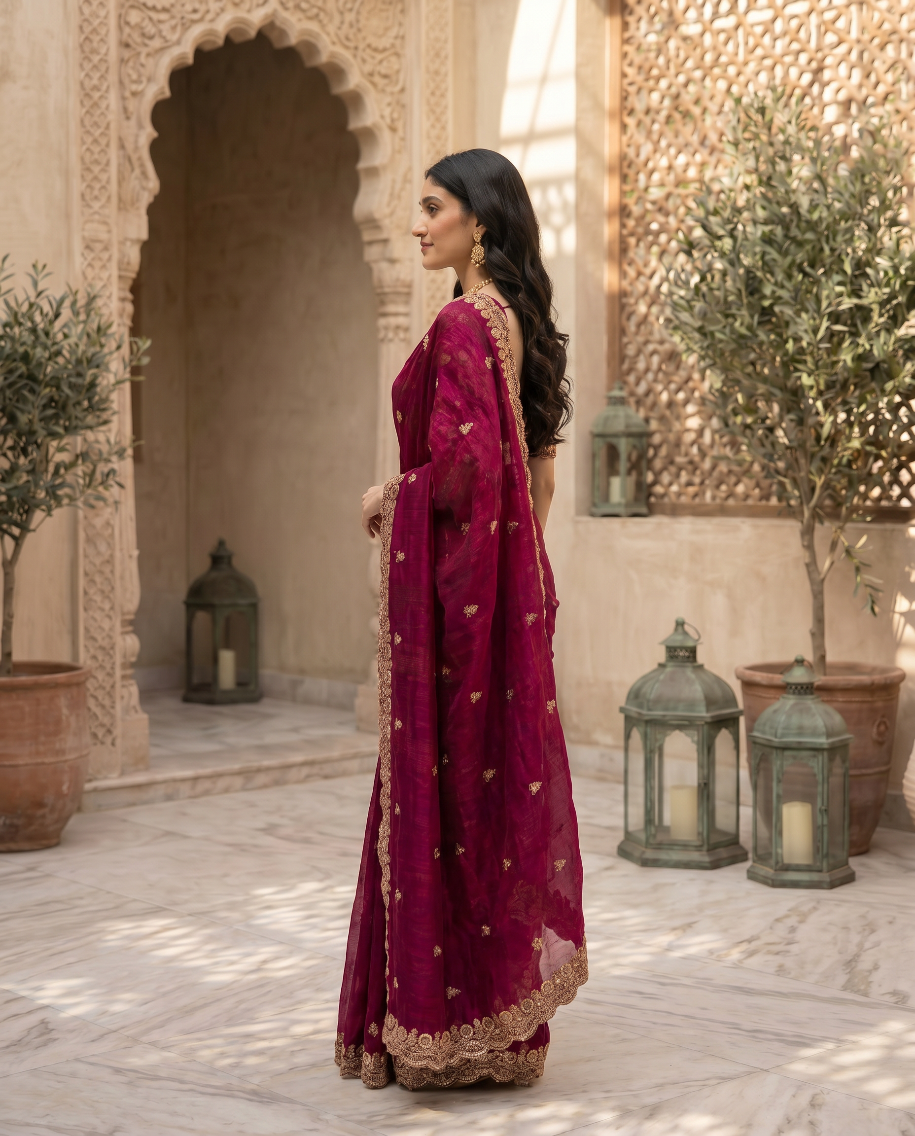 Elegant Emerald Green Embroidered Saree with Heavy Golden Designer Border – Wedding & Festive Wear - output 0 - 03 side