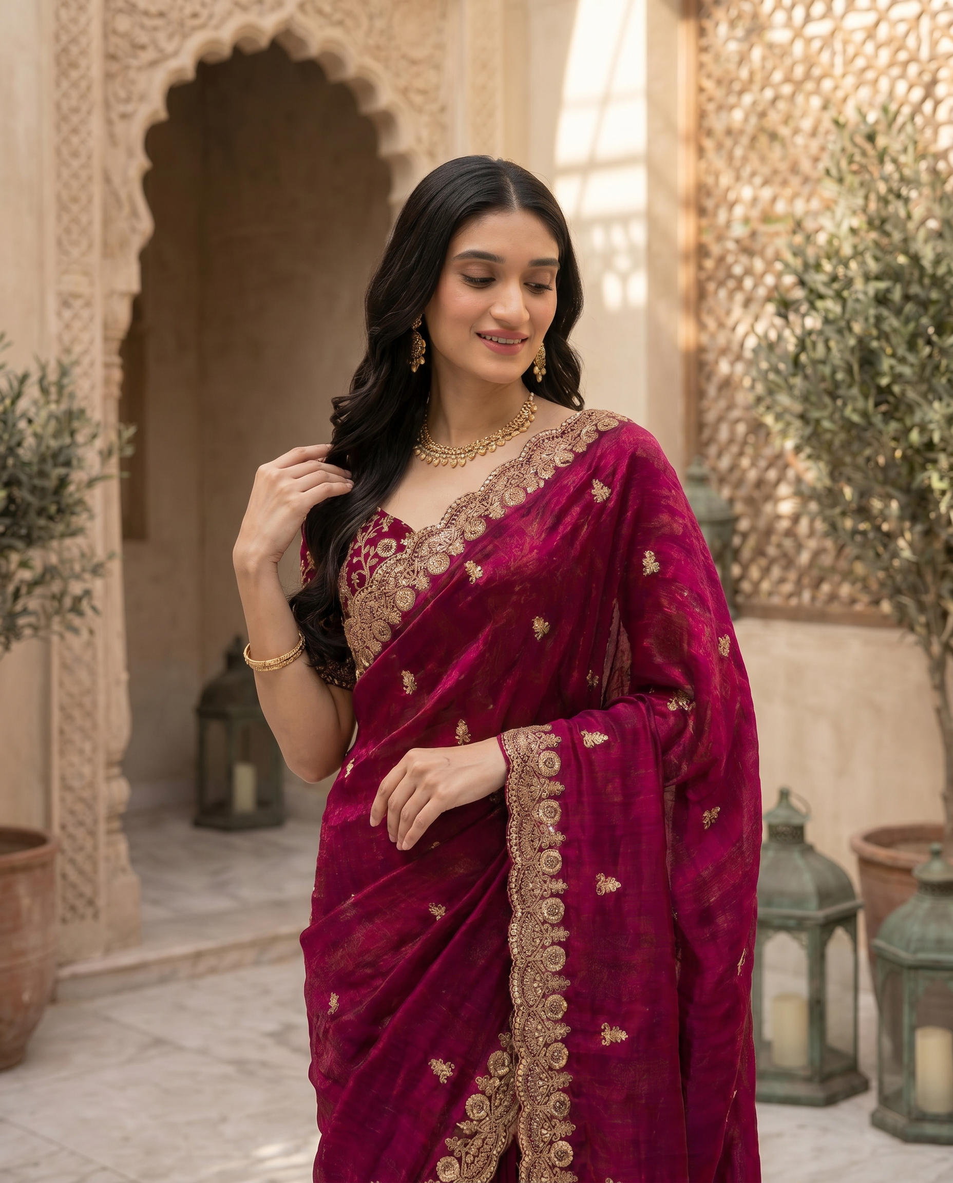 Elegant Emerald Green Embroidered Saree with Heavy Golden Designer Border – Wedding & Festive Wear - output 0 - 04 upper closeup