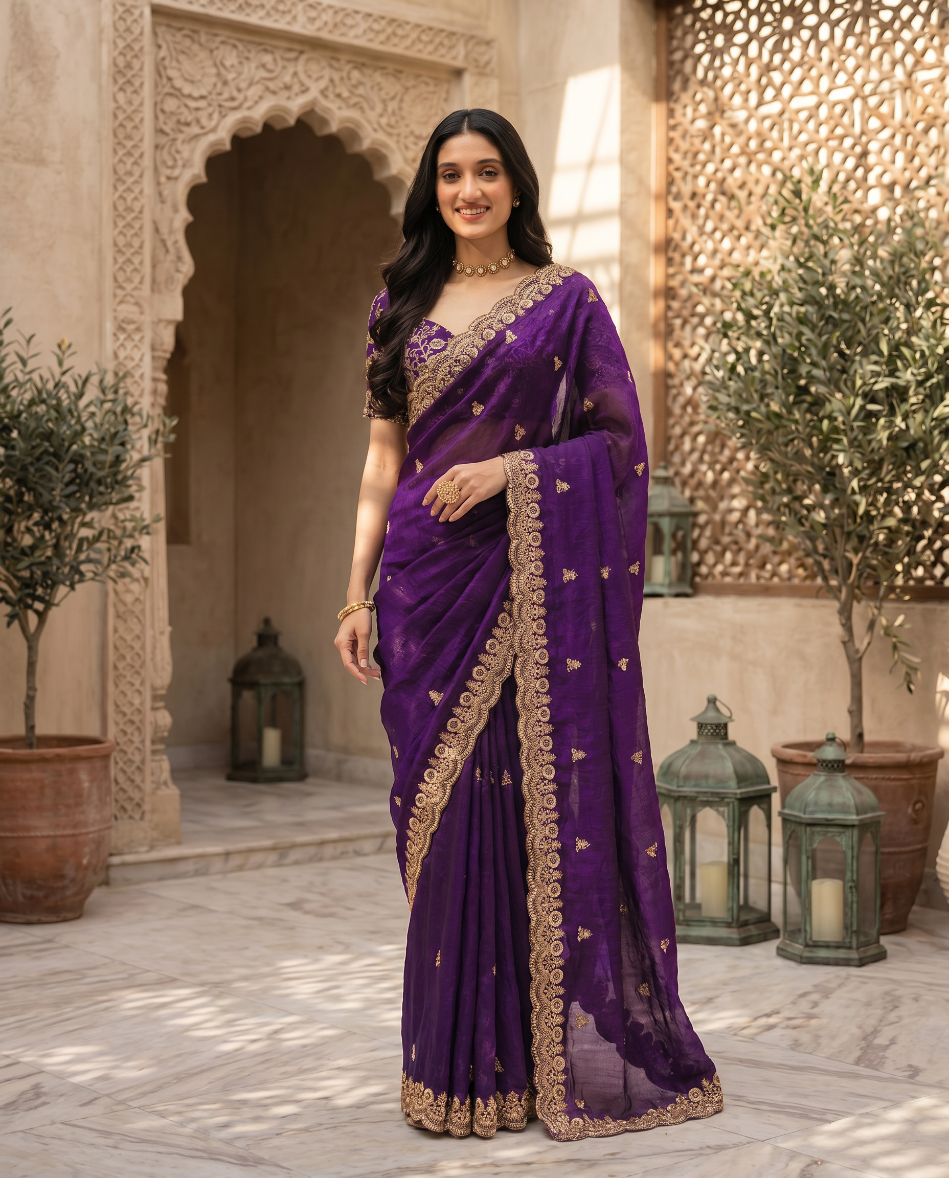 Elegant Emerald Green Embroidered Saree with Heavy Golden Designer Border – Wedding & Festive Wear - output 1 - 02 hero