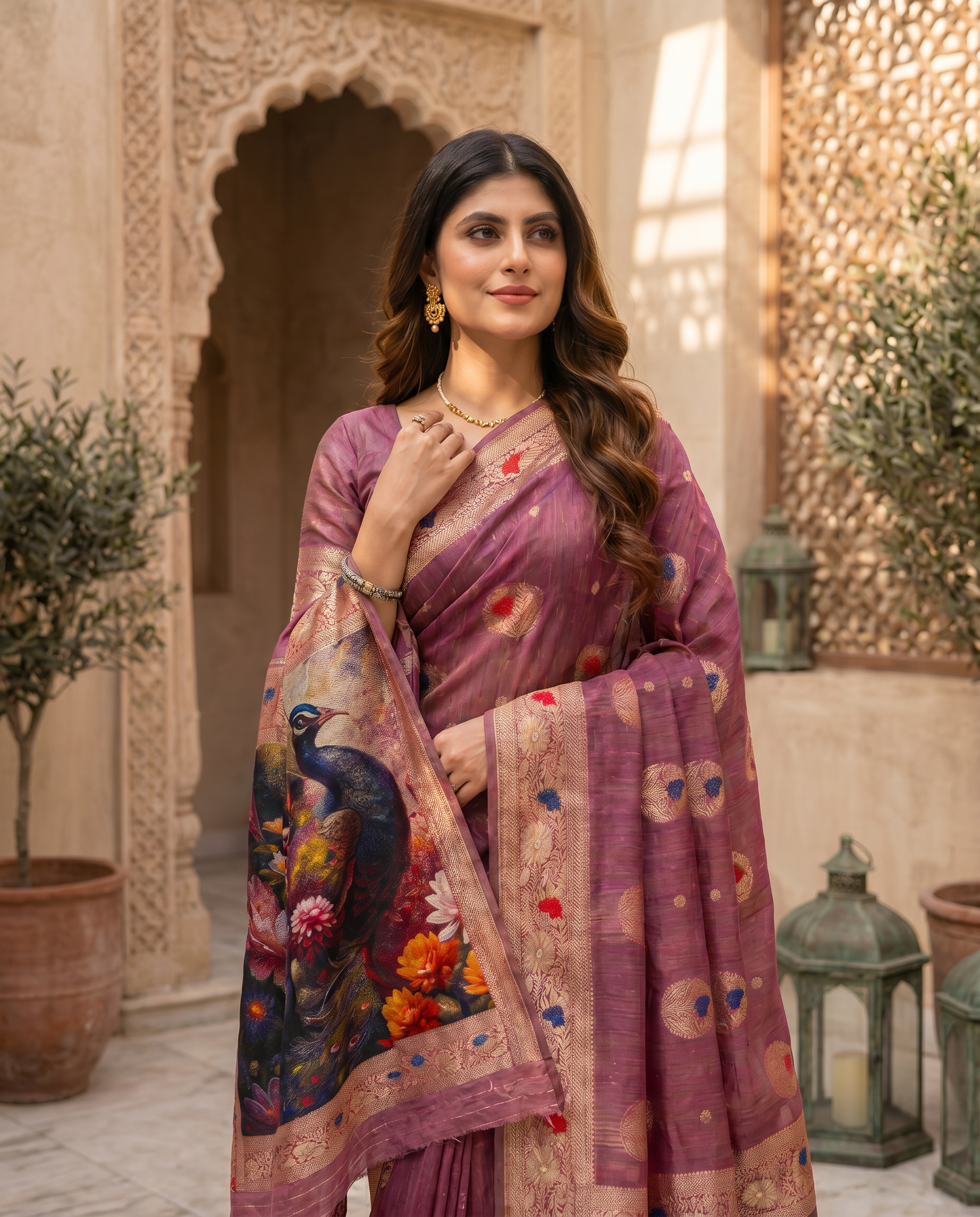 Elegant Green Designer Saree with Floral Printed Pallu – Festive & Traditional Wear - output 0 - 04 upper closeup