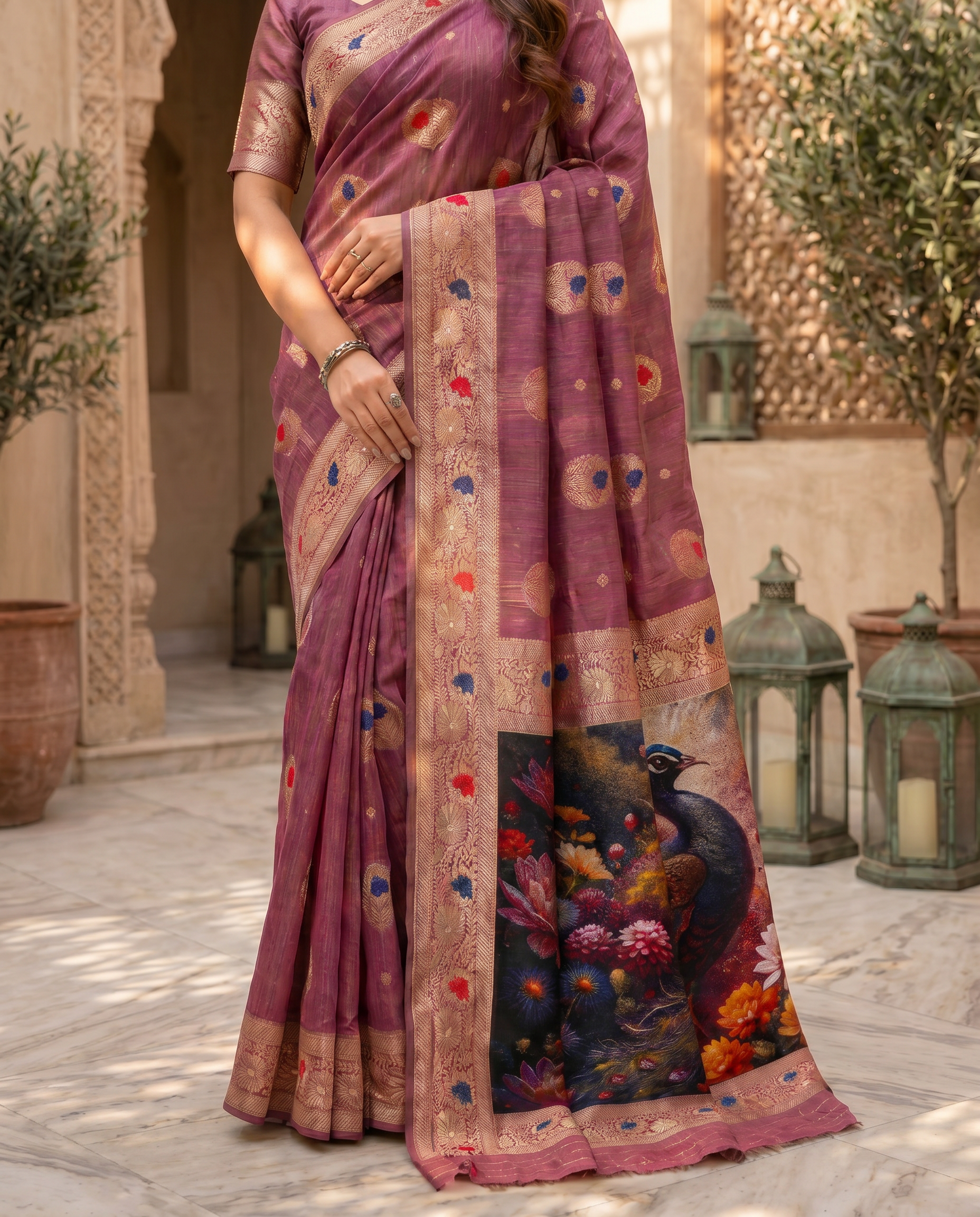Elegant Green Designer Saree with Floral Printed Pallu – Festive & Traditional Wear - output 0 - 05 lower closeup