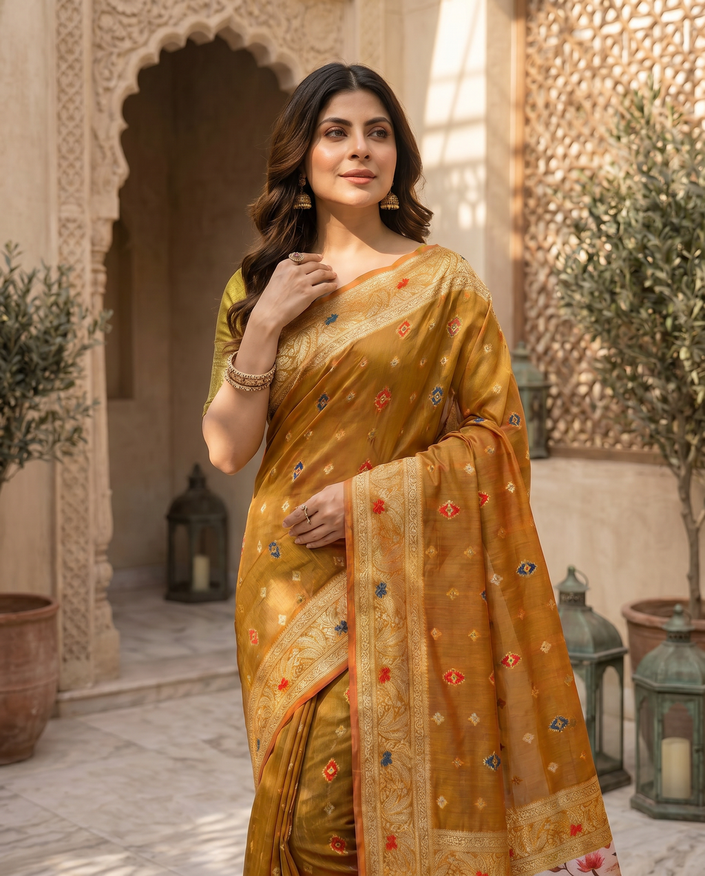 Elegant Green Designer Saree with Floral Printed Pallu – Festive & Traditional Wear - output 1 - 04 upper closeup