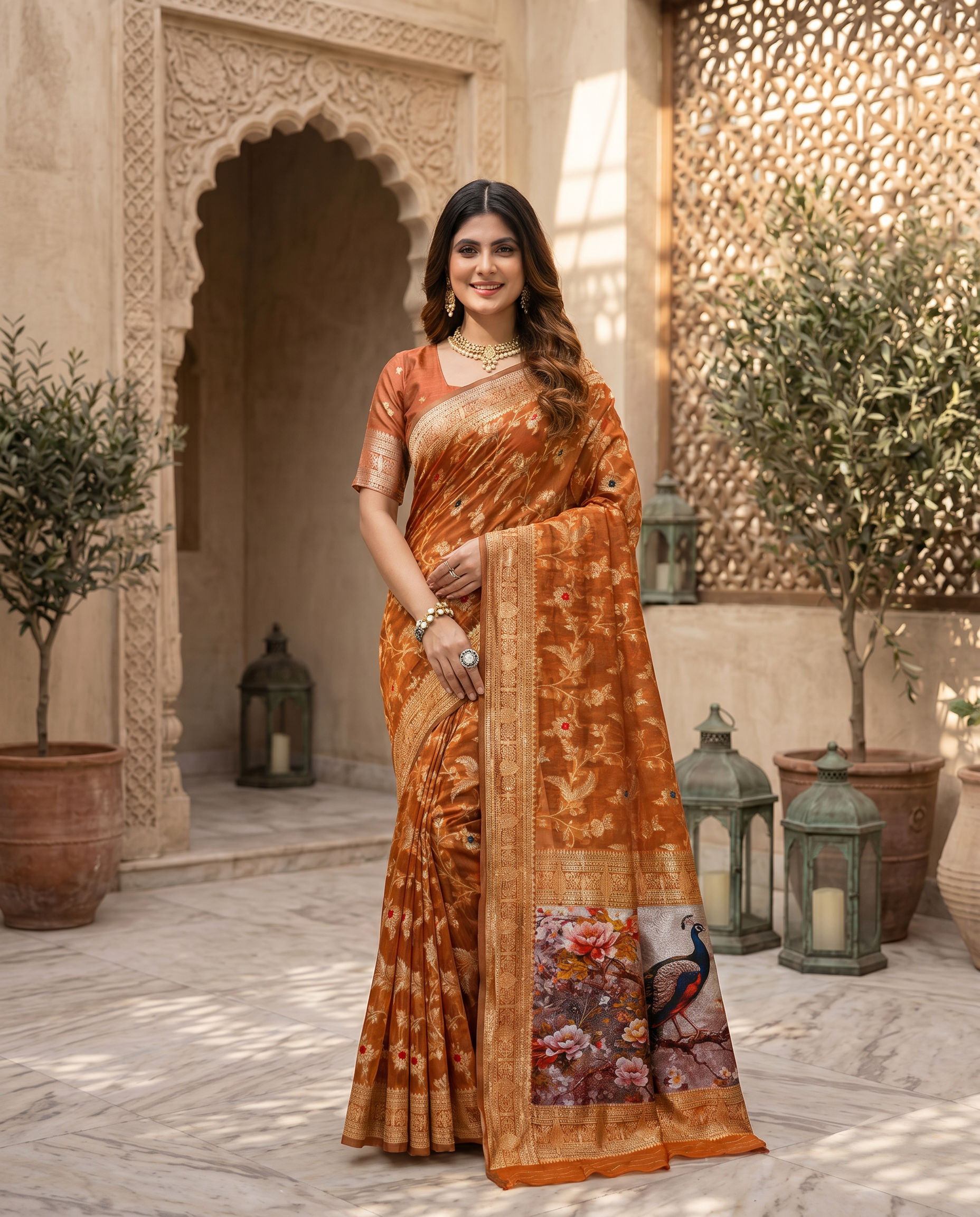 Elegant Green Designer Saree with Floral Printed Pallu – Festive & Traditional Wear - output 2 - 02 hero