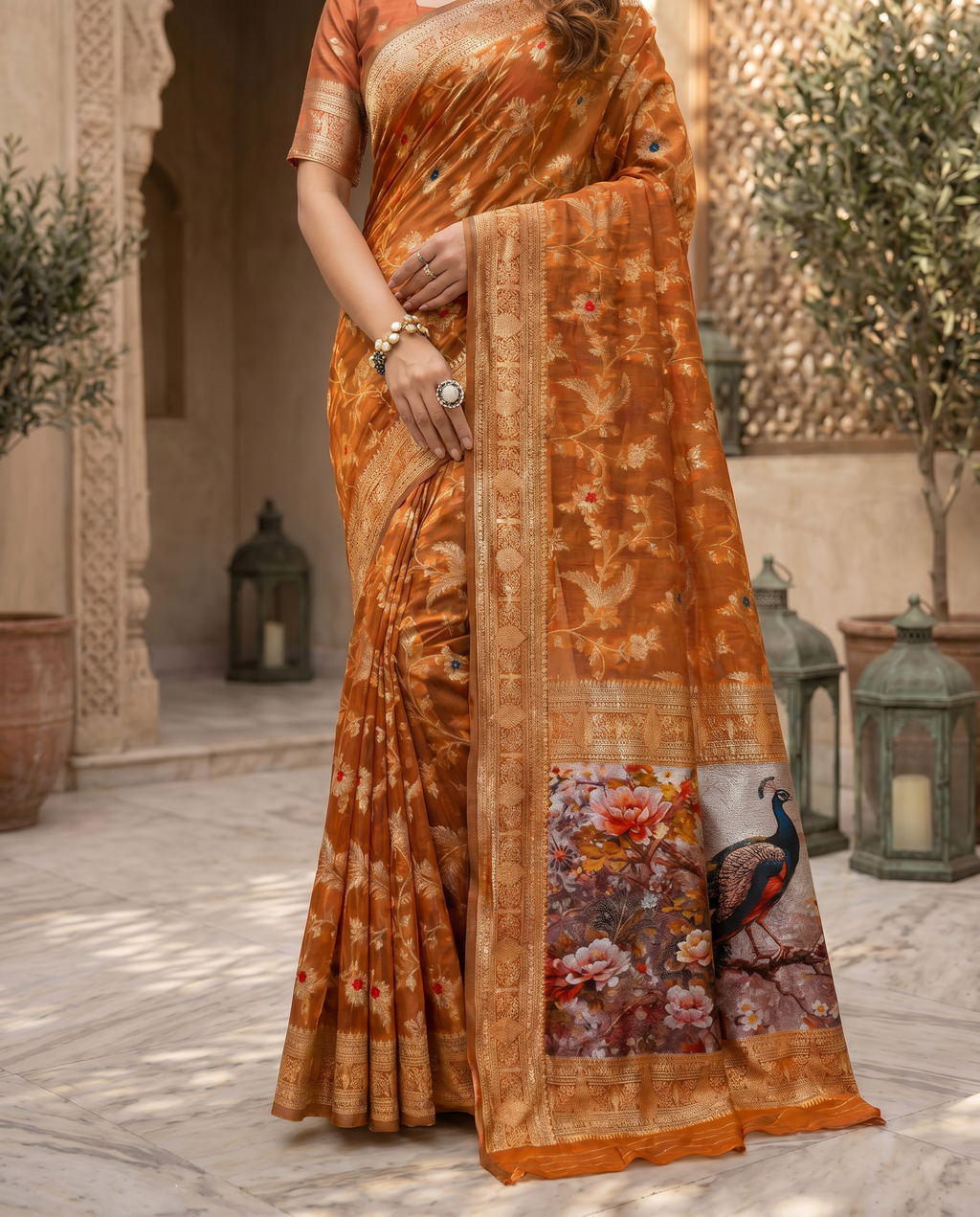 Elegant Green Designer Saree with Floral Printed Pallu – Festive & Traditional Wear - output 2 - 05 lower closeup