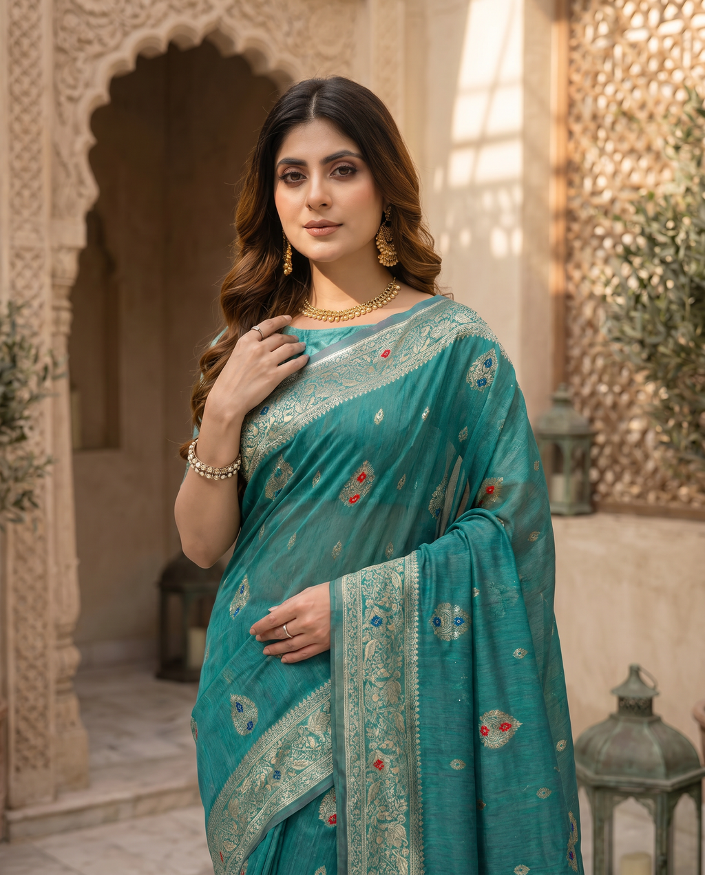 Elegant Green Designer Saree with Floral Printed Pallu – Festive & Traditional Wear - output 3 - 04 upper closeup