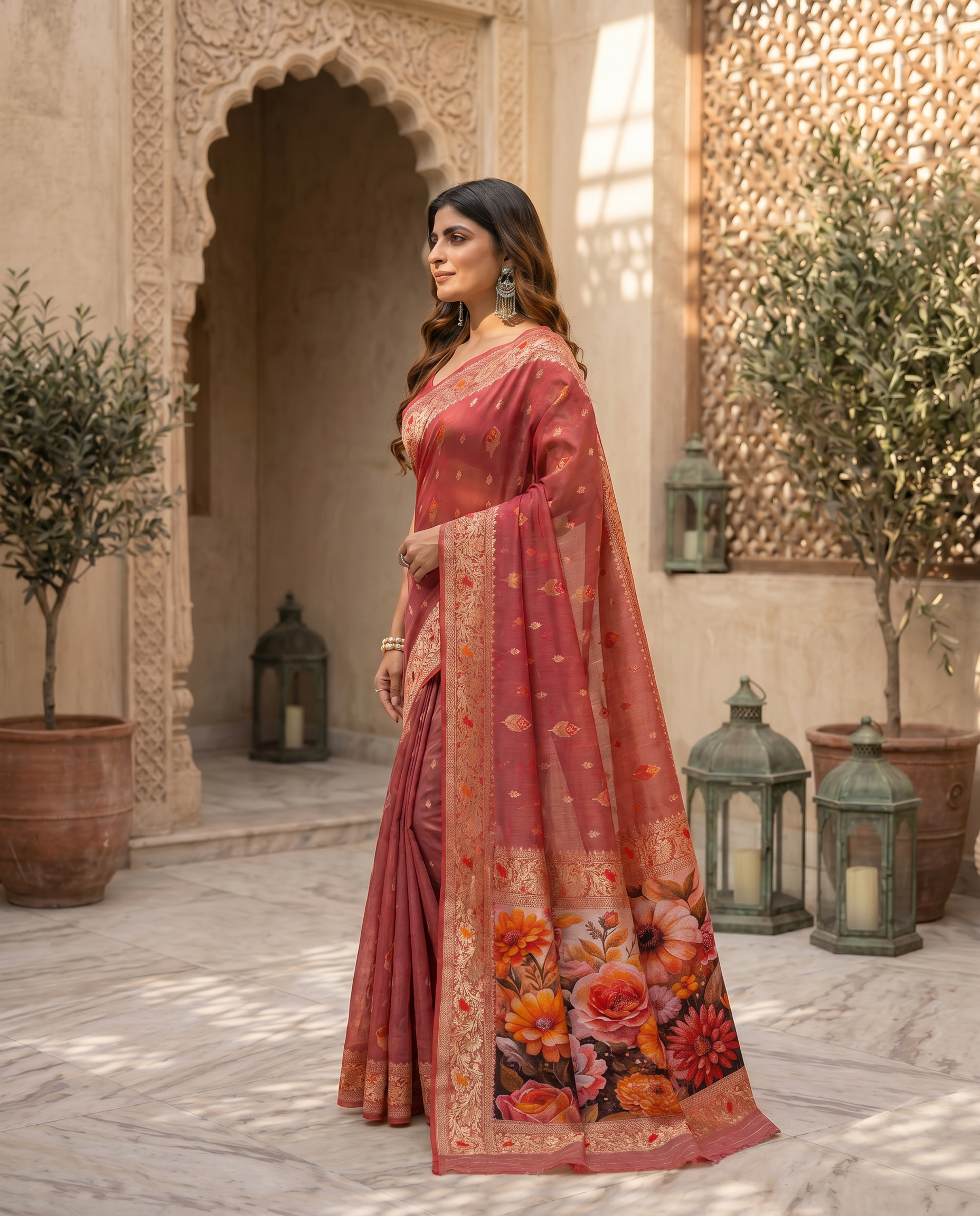 Elegant Green Designer Saree with Floral Printed Pallu – Festive & Traditional Wear - output 5 - 03 side