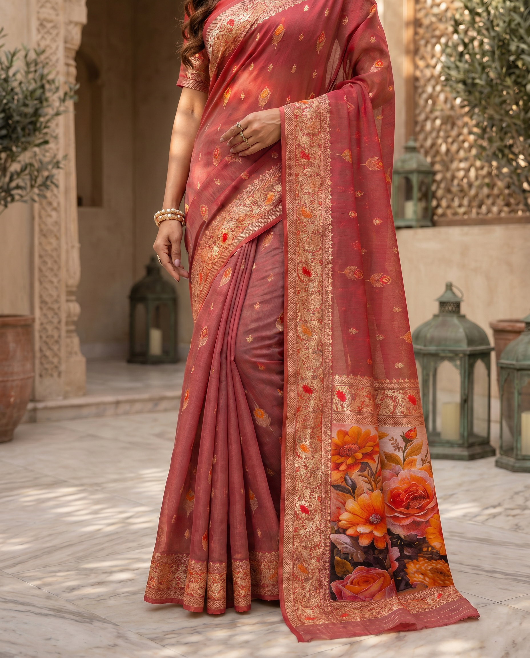 Elegant Green Designer Saree with Floral Printed Pallu – Festive & Traditional Wear - output 5 - 05 lower closeup