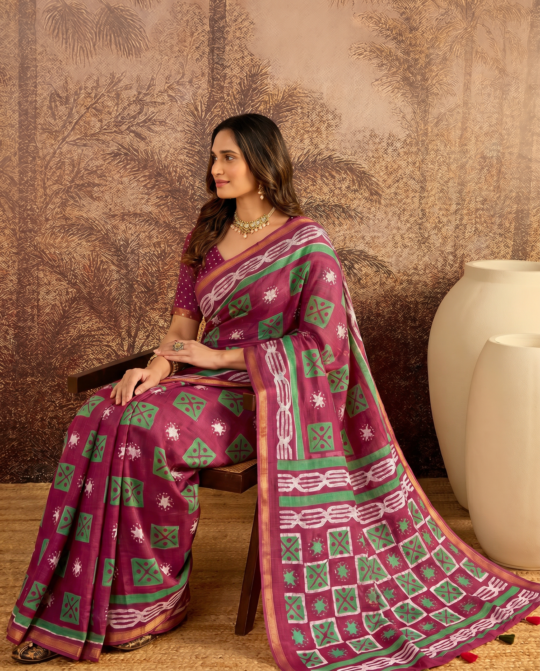 Elegant Indigo Blue Printed Pure Cotton Saree with Contrast Border - output 1 - 03 side