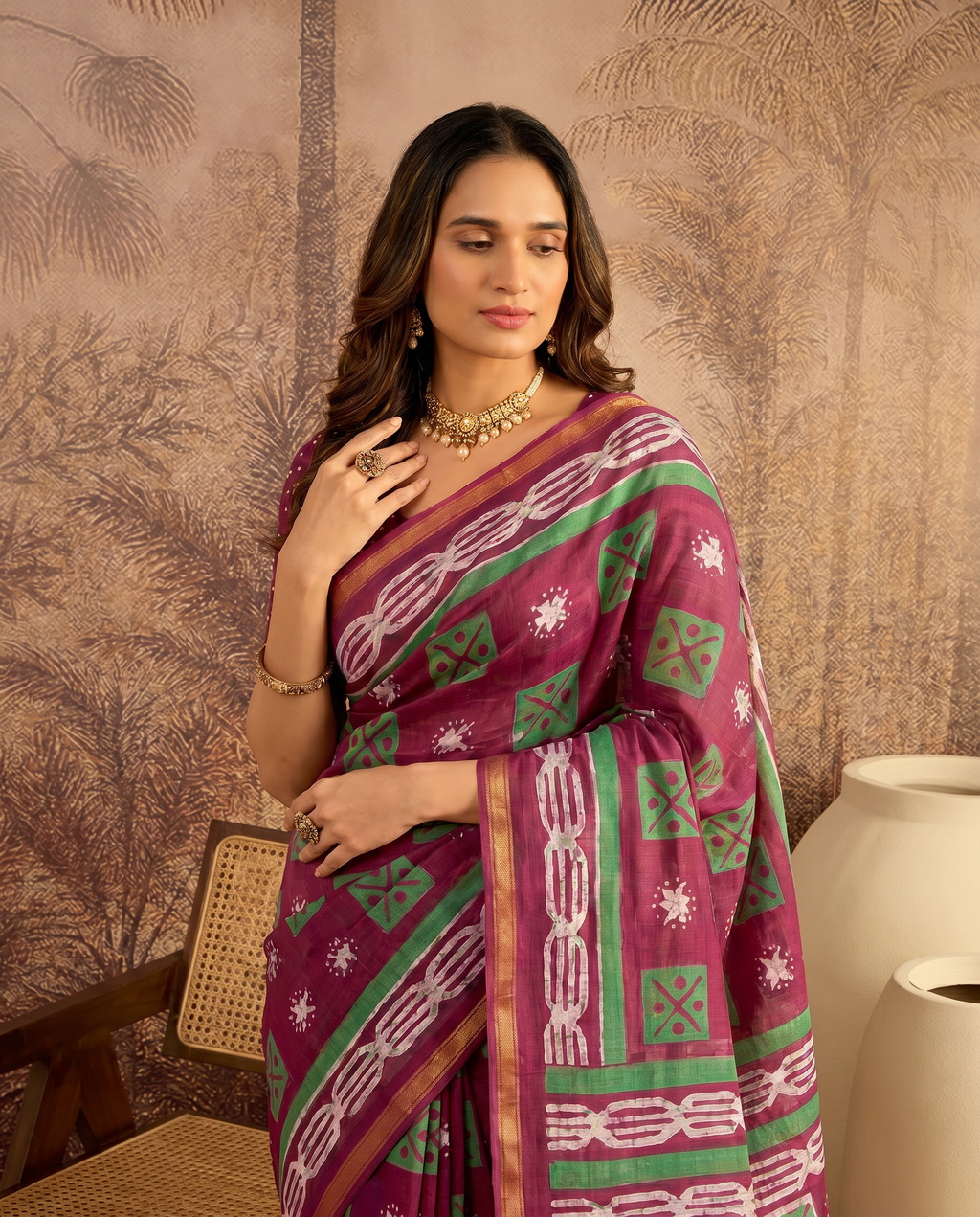 Elegant Indigo Blue Printed Pure Cotton Saree with Contrast Border - output 1 - 04 upper closeup